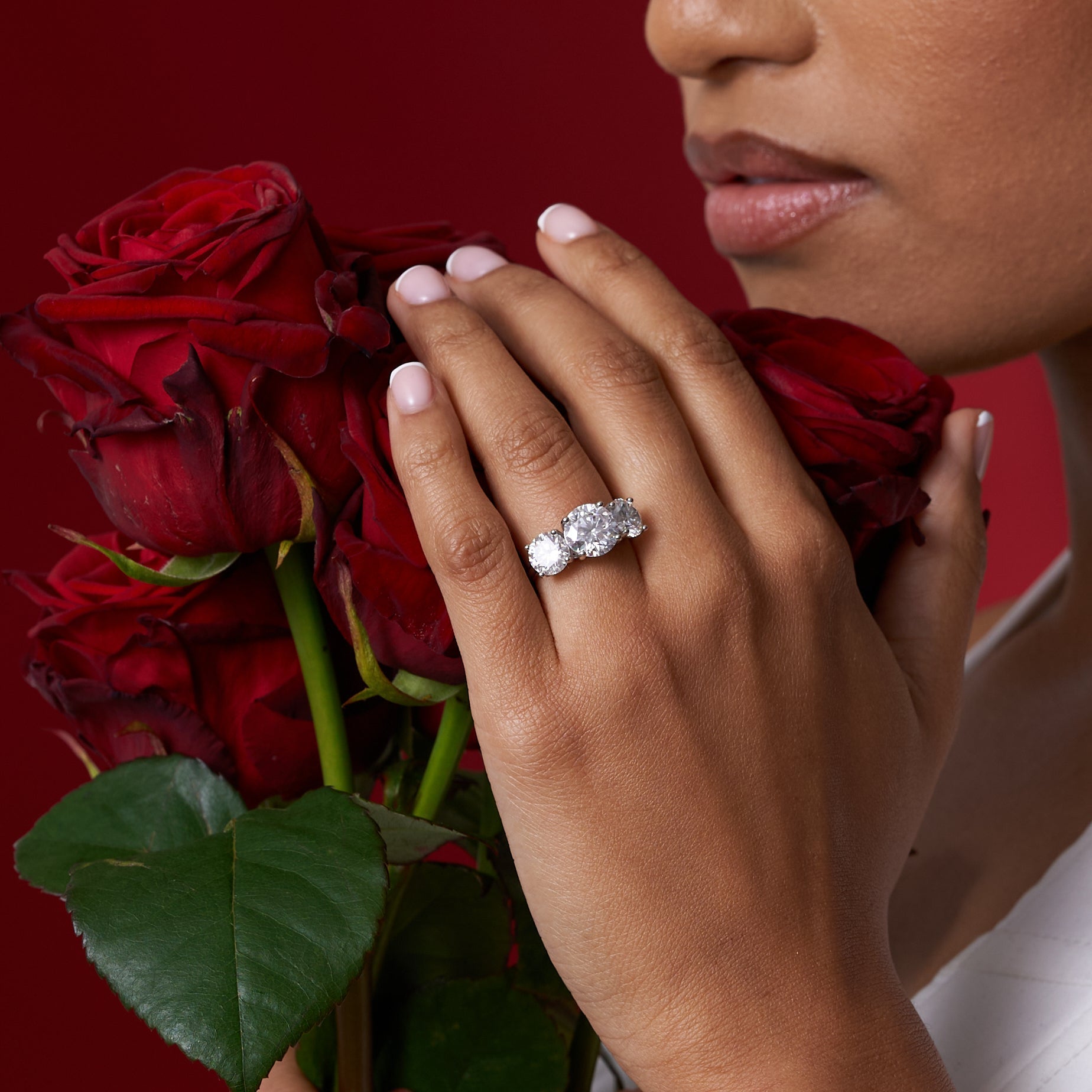 Three Stone Moissanite Engagement Ring