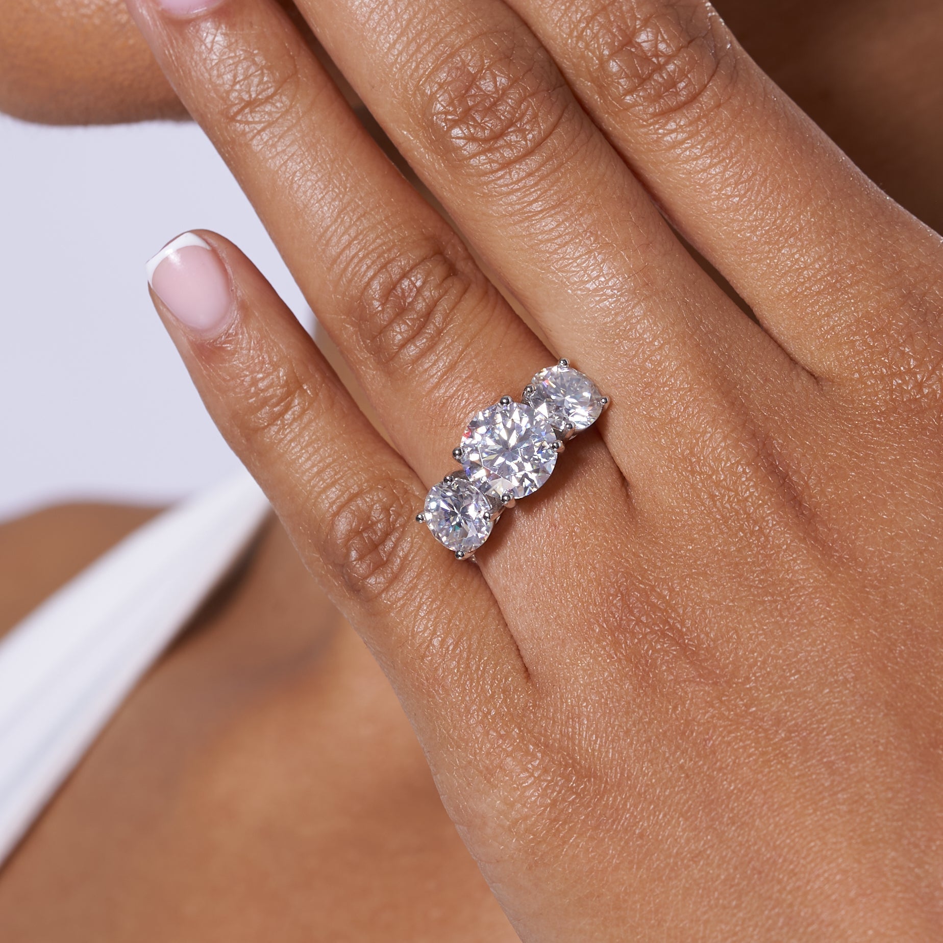 Three Stone Moissanite Engagement Ring
