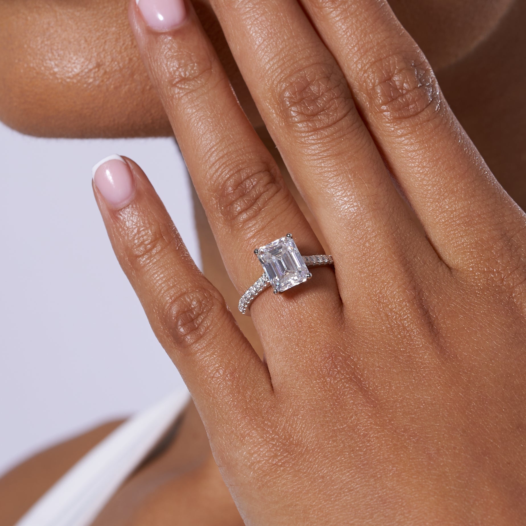Emerald Solitare Moissanite Engagement Ring