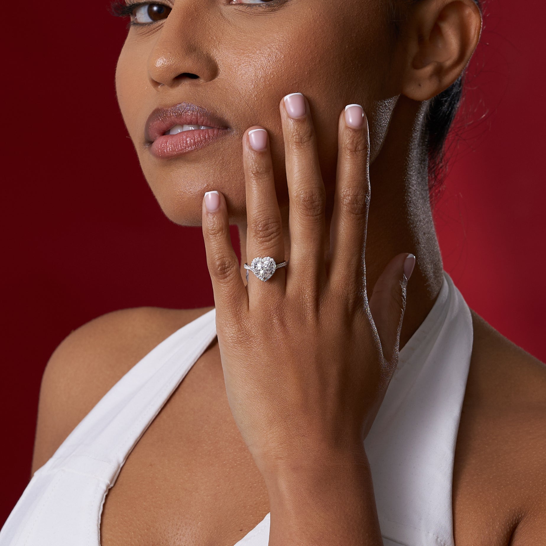 Heart Shaped Halo Moissanite Engagement Ring