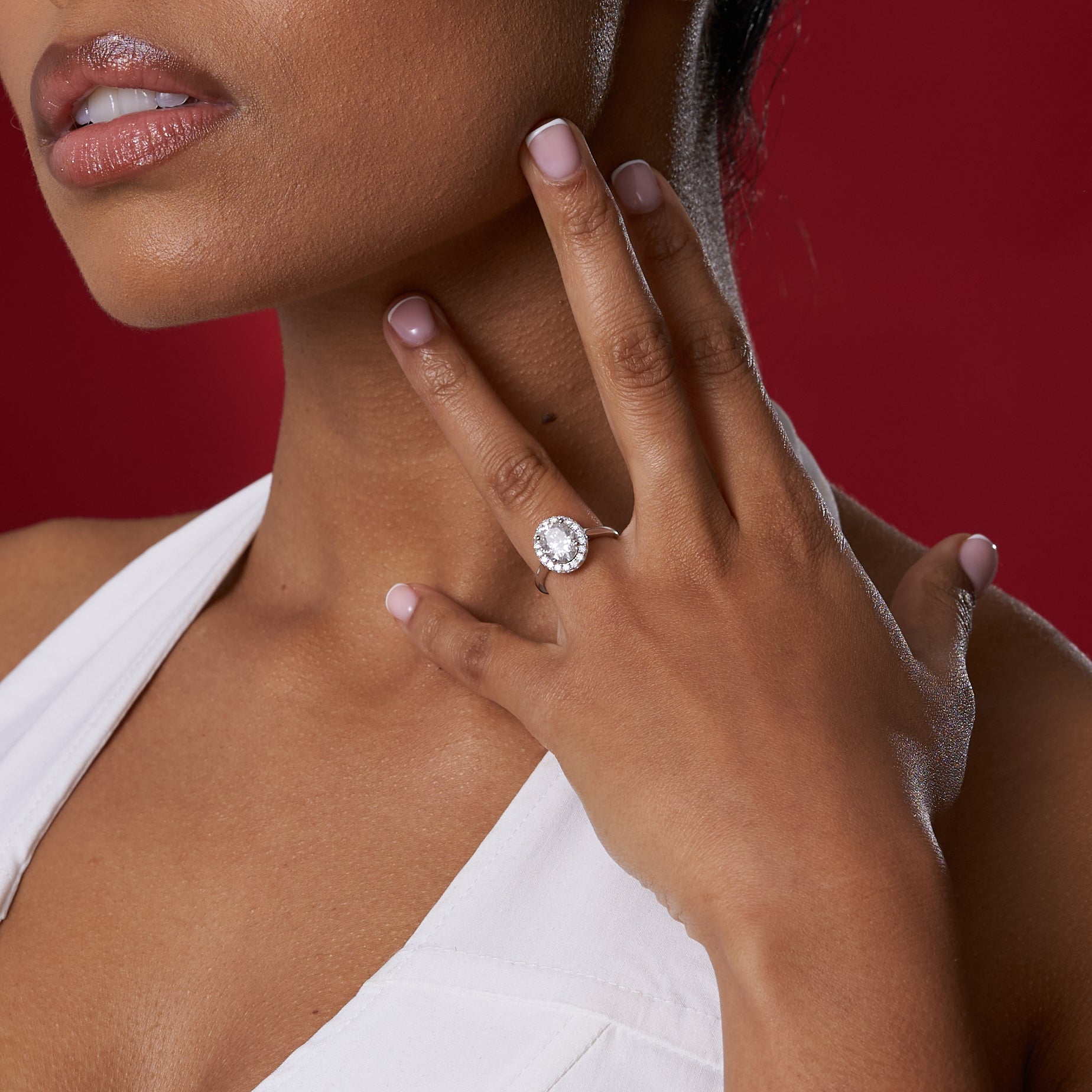 Oval Cut Moissanite Halo Engagement Ring
