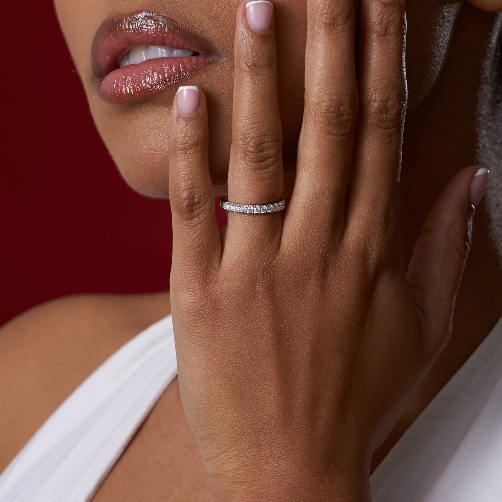 Half Eternity Band Moissanite Engagement Ring