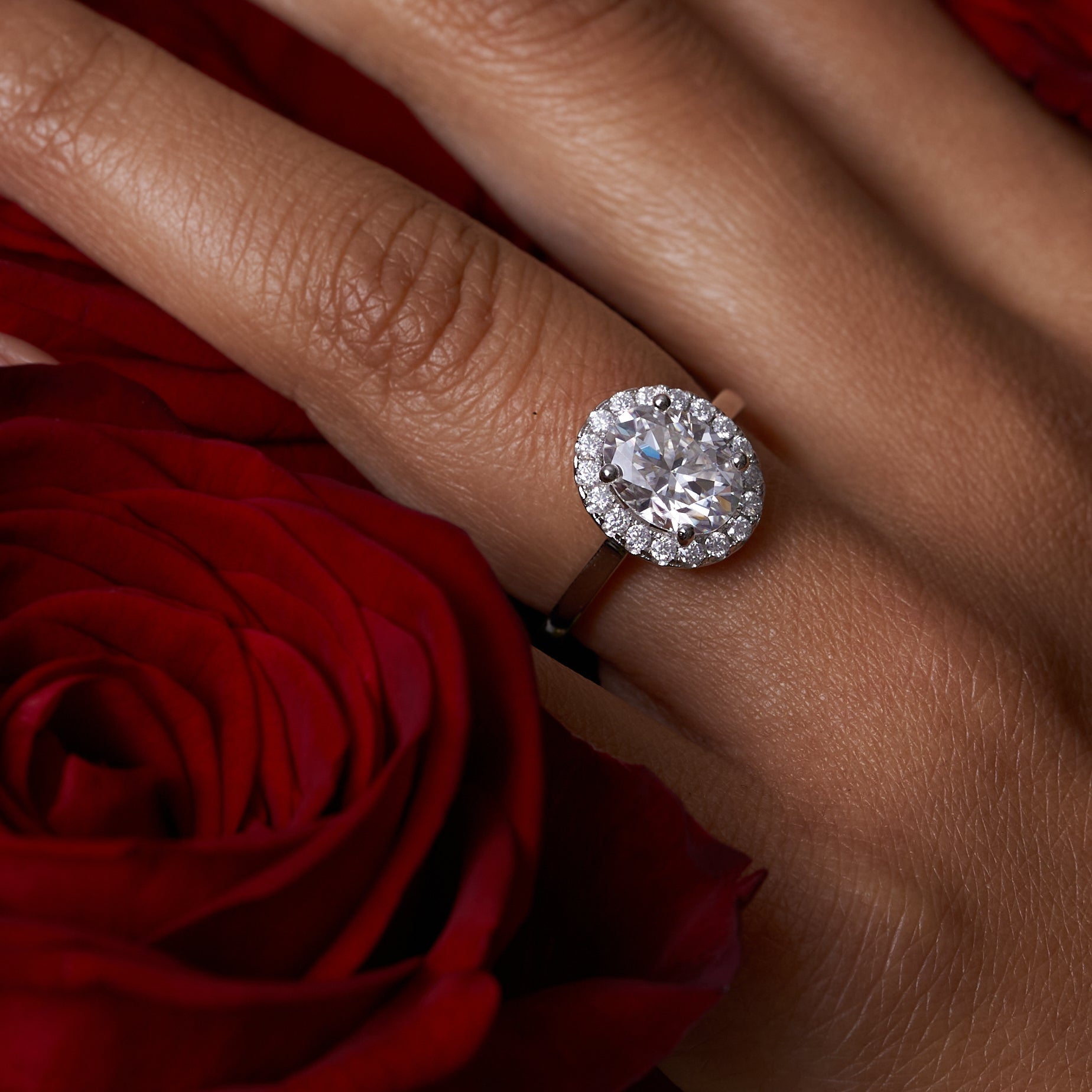 Oval Cut Moissanite Halo Engagement Ring