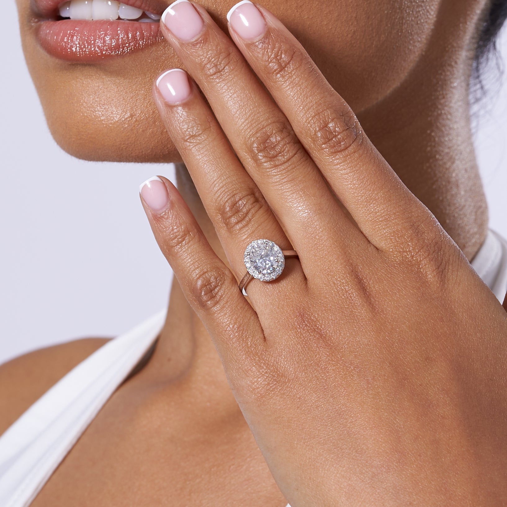 Oval Cut Moissanite Halo Engagement Ring