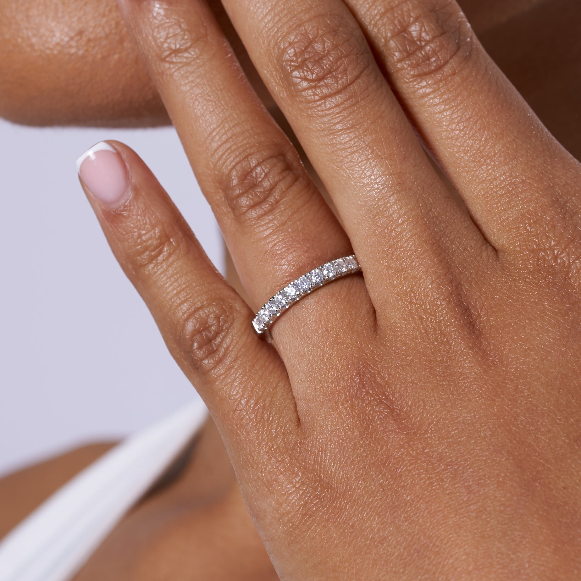 Half Eternity Band Moissanite Engagement Ring