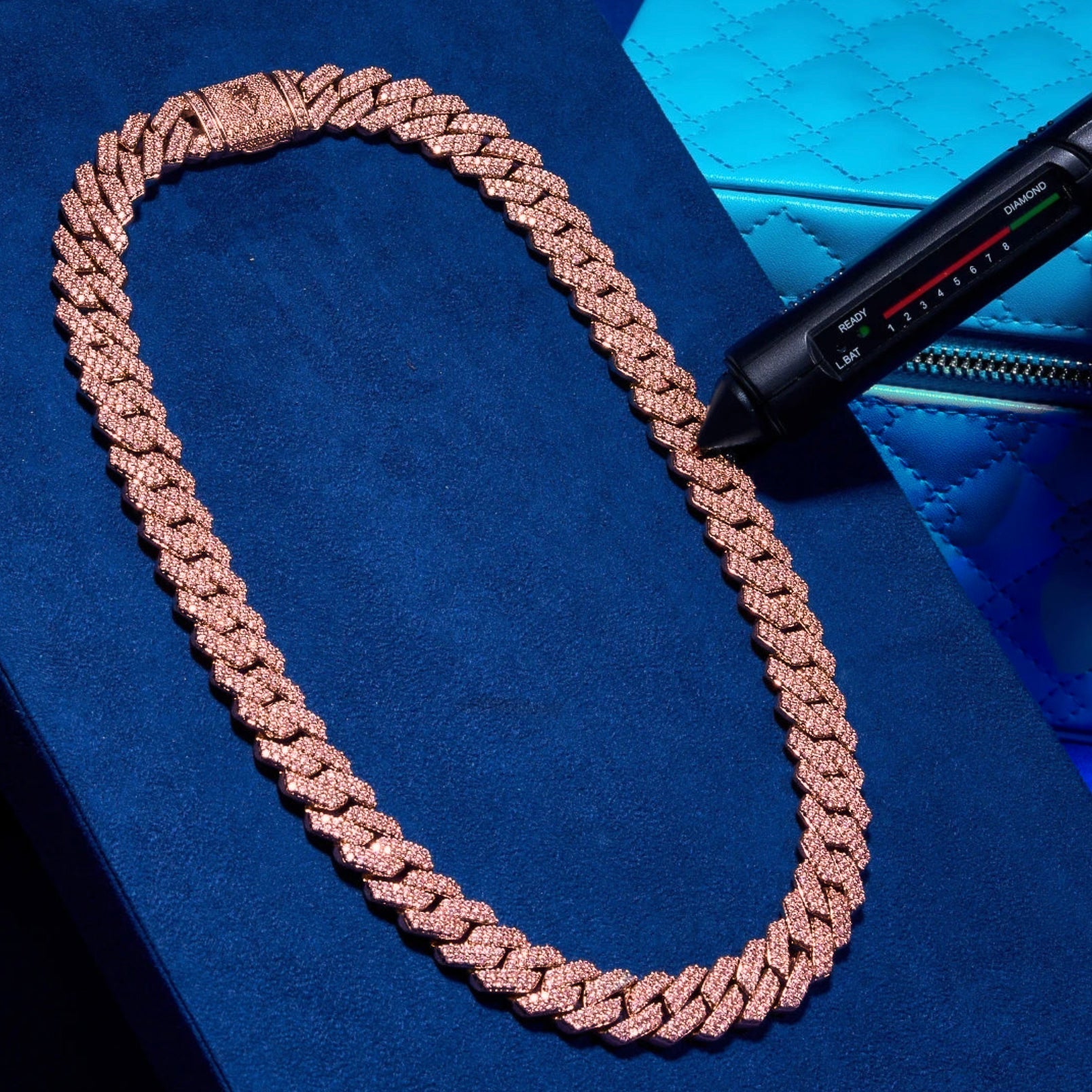 Moissanite 14mm Monaco Chain - Rose Gold - 925 Silver - D Colour - VVS1