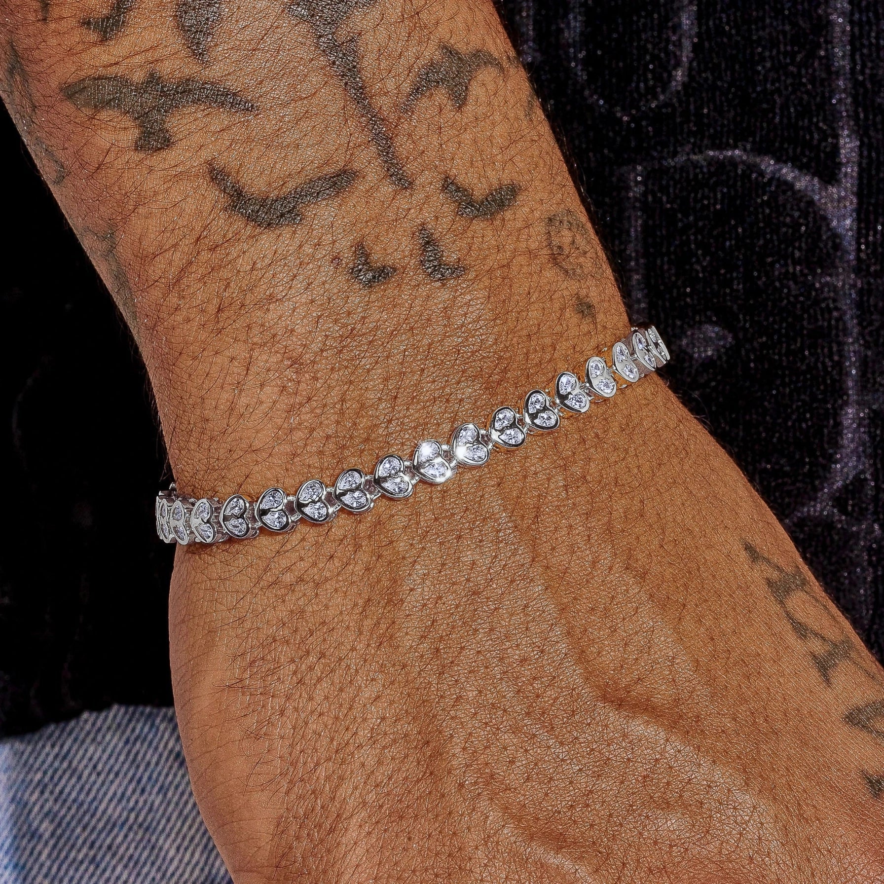 4mm Moissanite Broken Heart Bracelet - 925 Silver - D Colour - VVS1