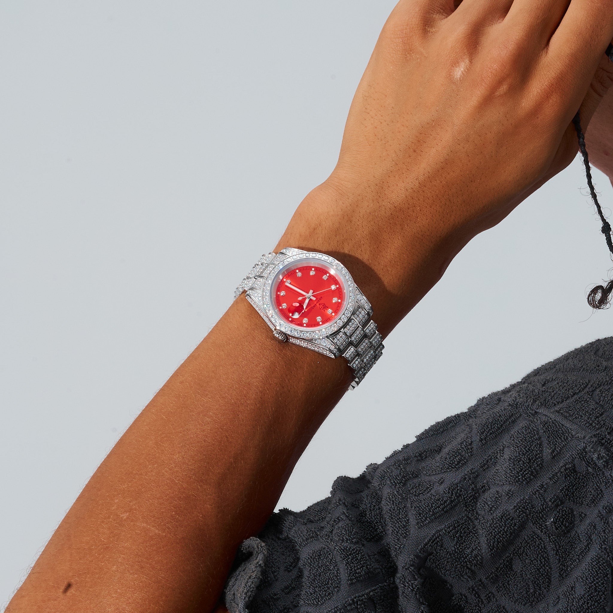 41mm Moissanite Diamond Presidential Watch - Red Face - White Gold