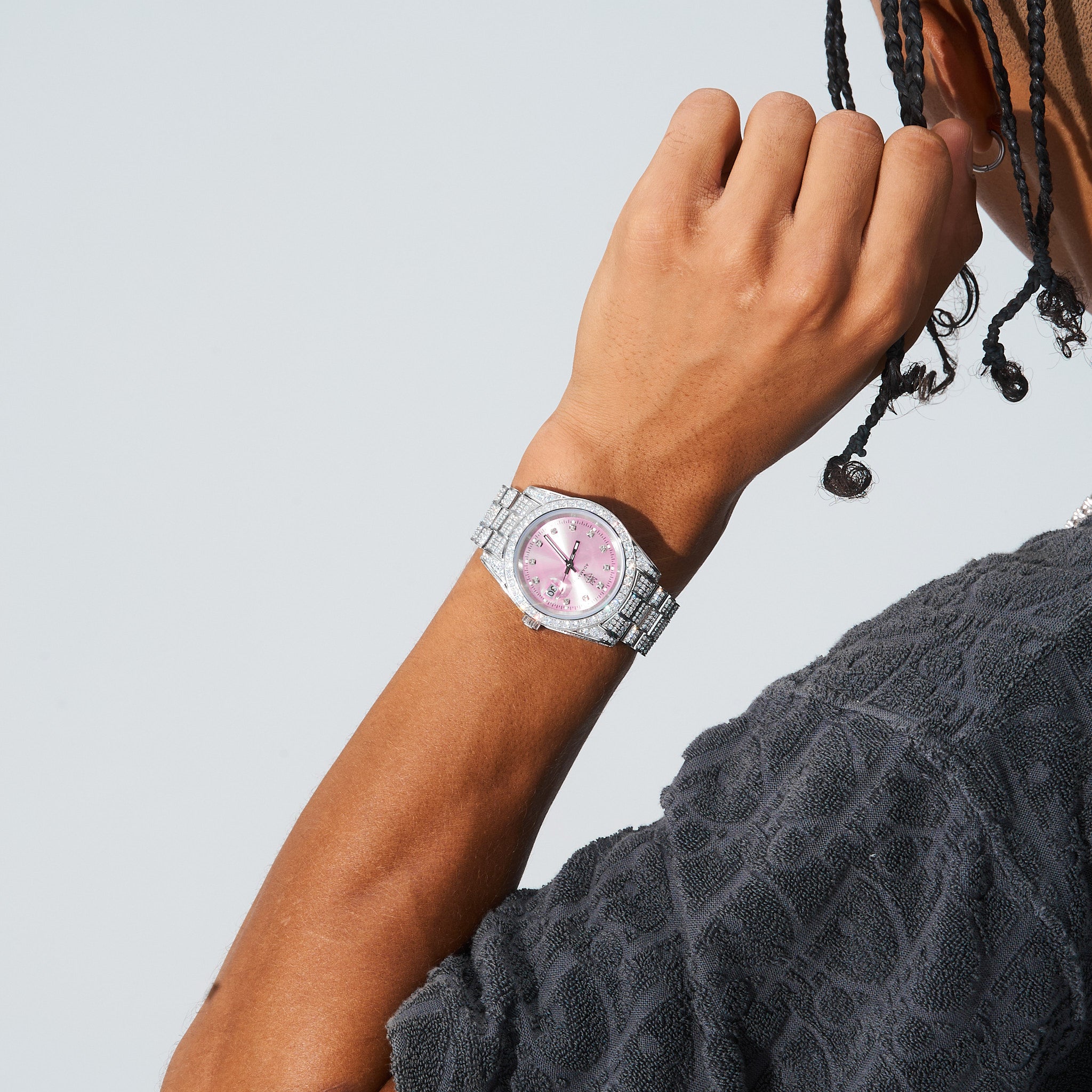 41mm Moissanite Diamond Presidential Watch - Pink Face - White Gold