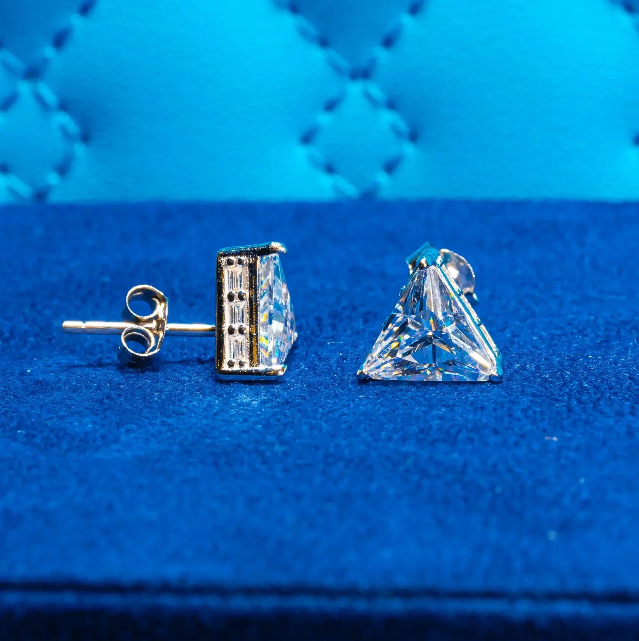 Triangle & Baguette Cut Stud Earrings- White Gold
