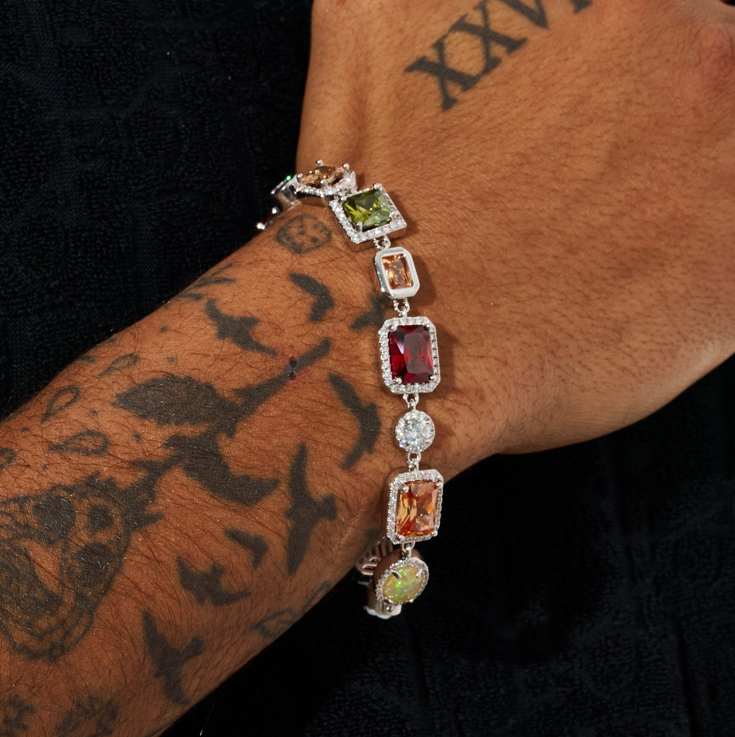 10MM Multi Gemstone Bracelet - White Gold