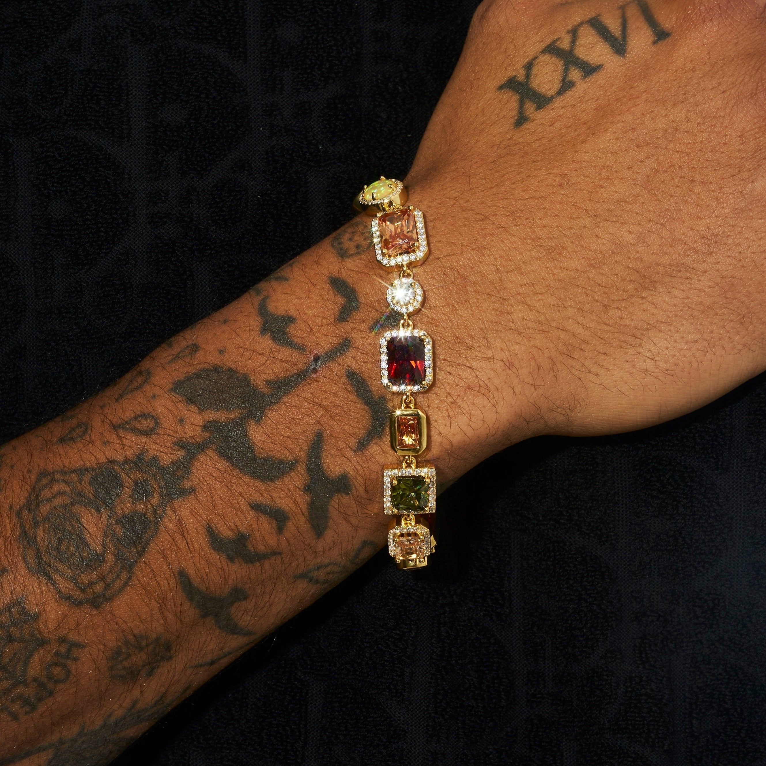 10MM Multi Gemstone Bracelet - Gold