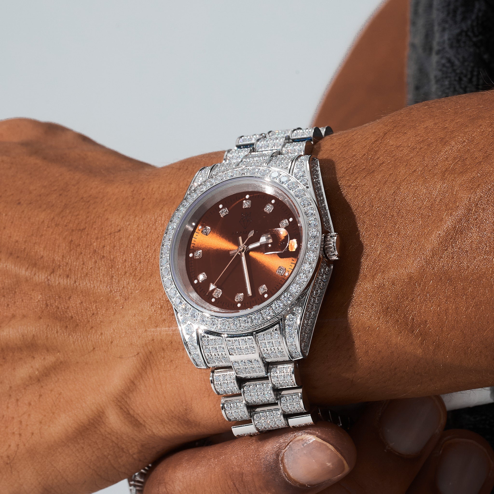 41mm Moissanite Diamond Presidential Watch - Chocolate Face - White Gold