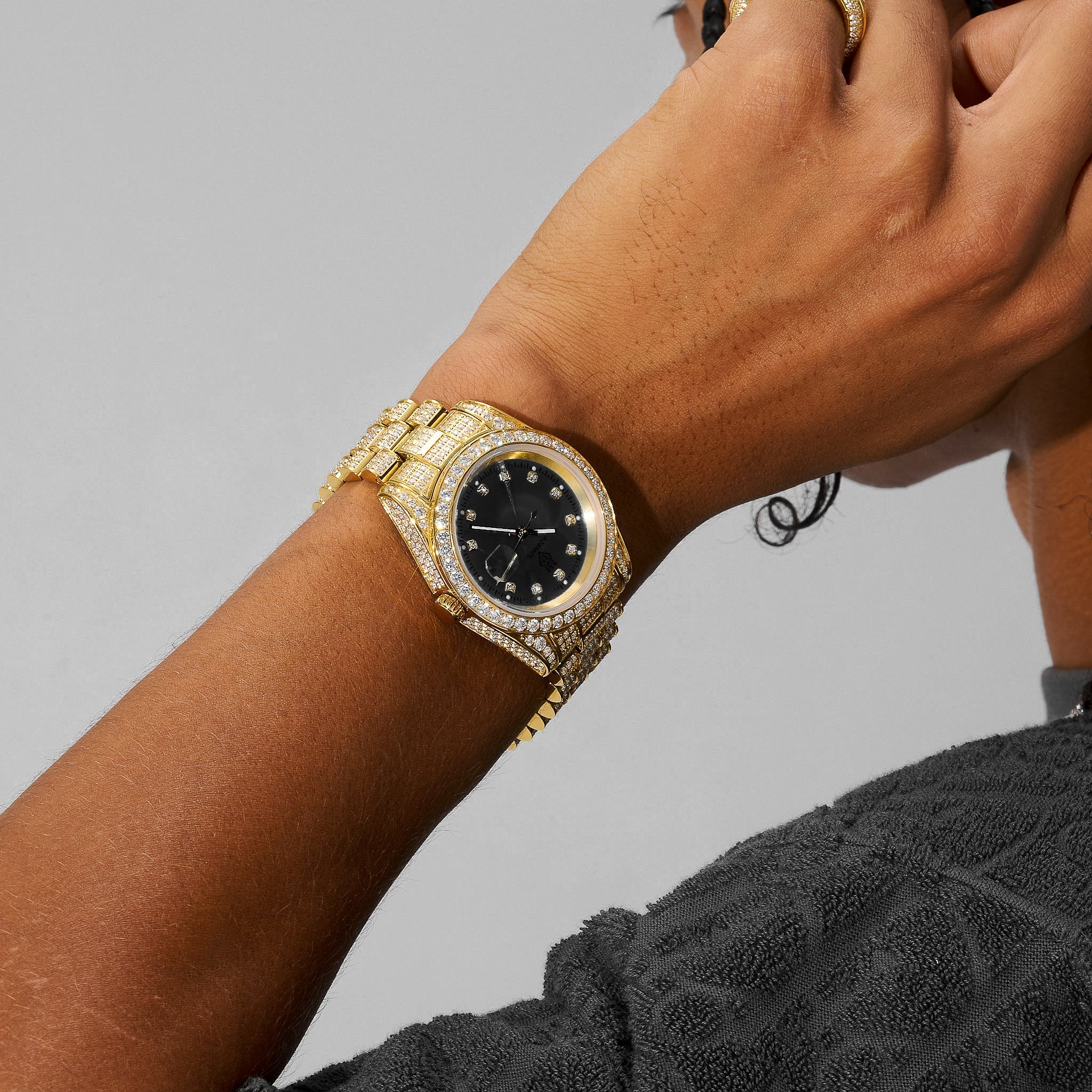 41mm Moissanite Diamond Presidential Watch - Black Face - Gold
