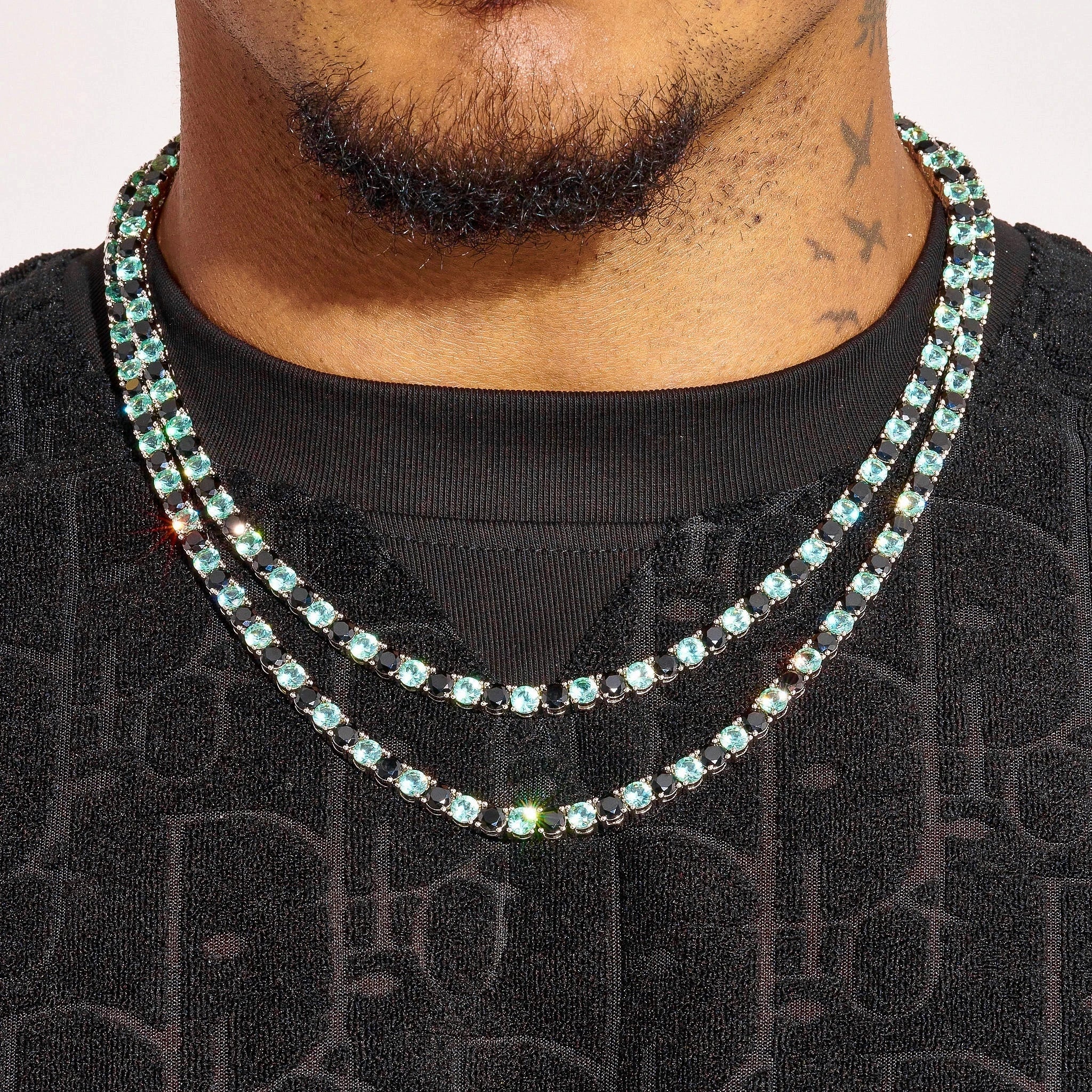5MM Blue & Black Tennis Chain - White Gold