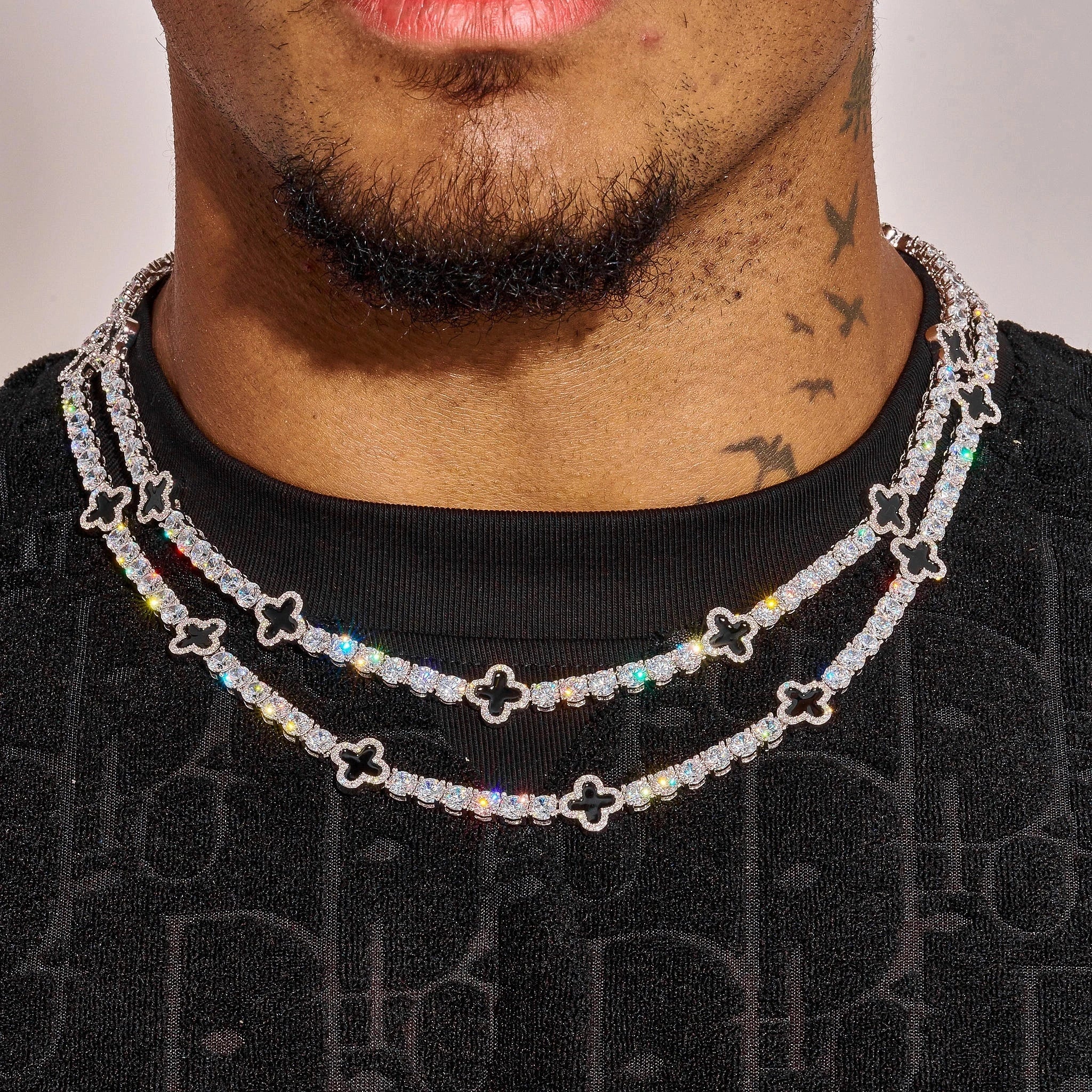5MM Black Motif Tennis Chain - White Gold