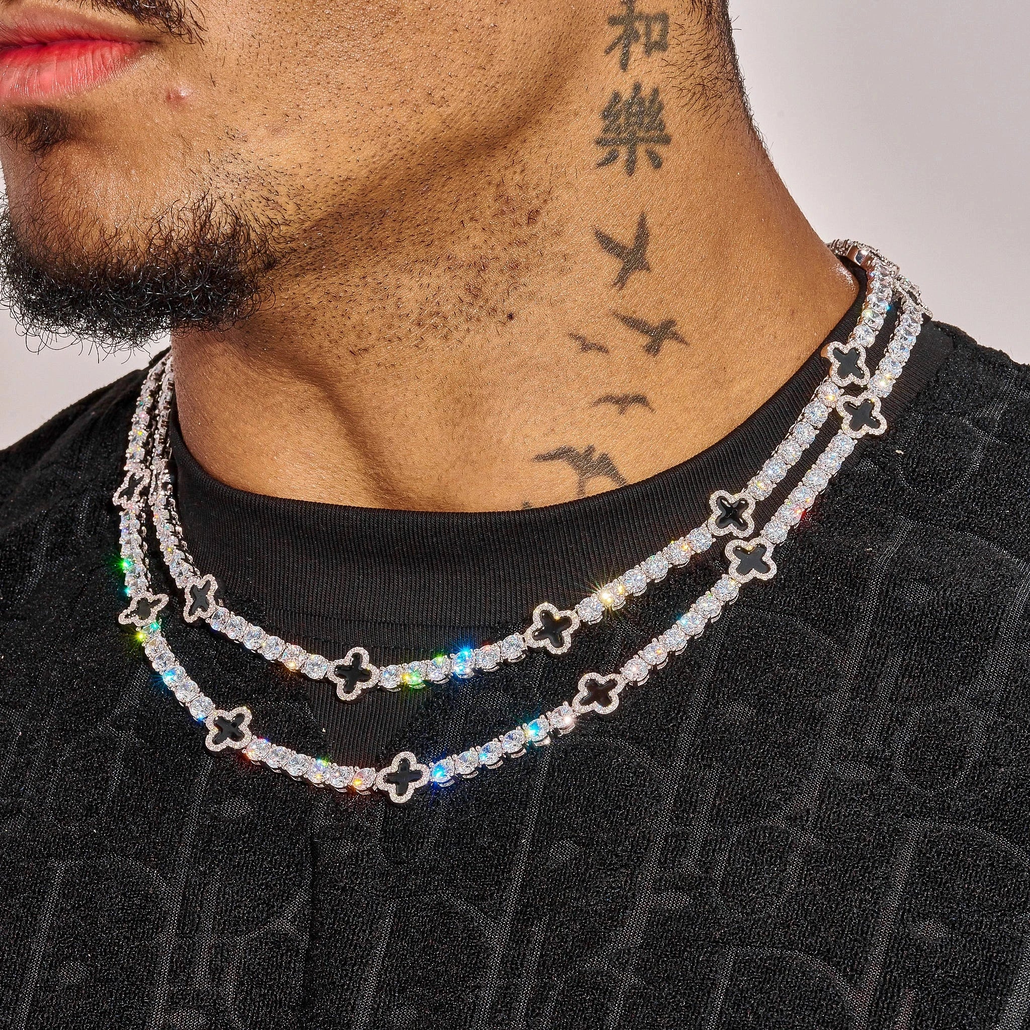 5MM Black Motif Tennis Chain - White Gold
