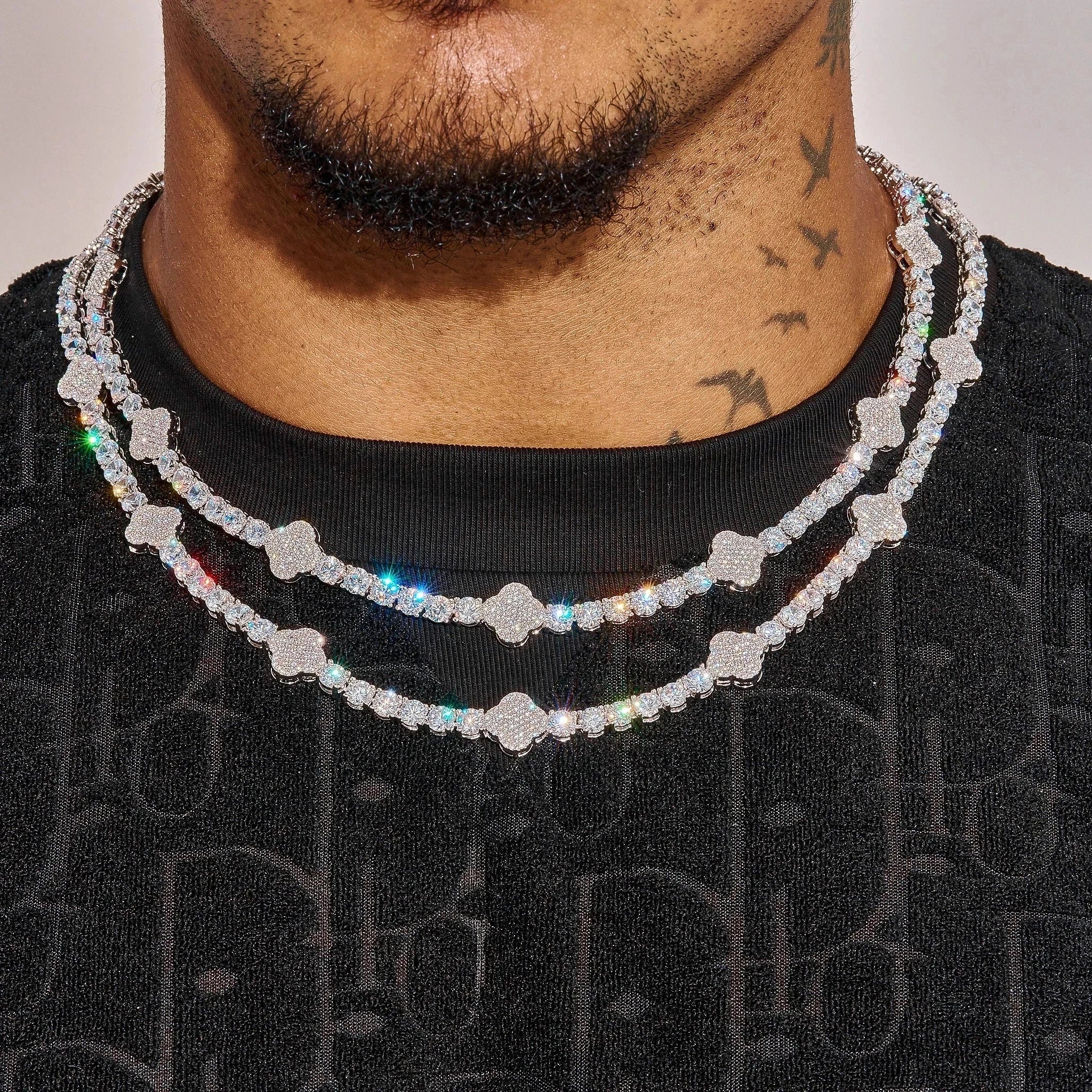 5MM Moissanite Iced Motif Tennis Chain - 925 Silver - D Colour - VVS1