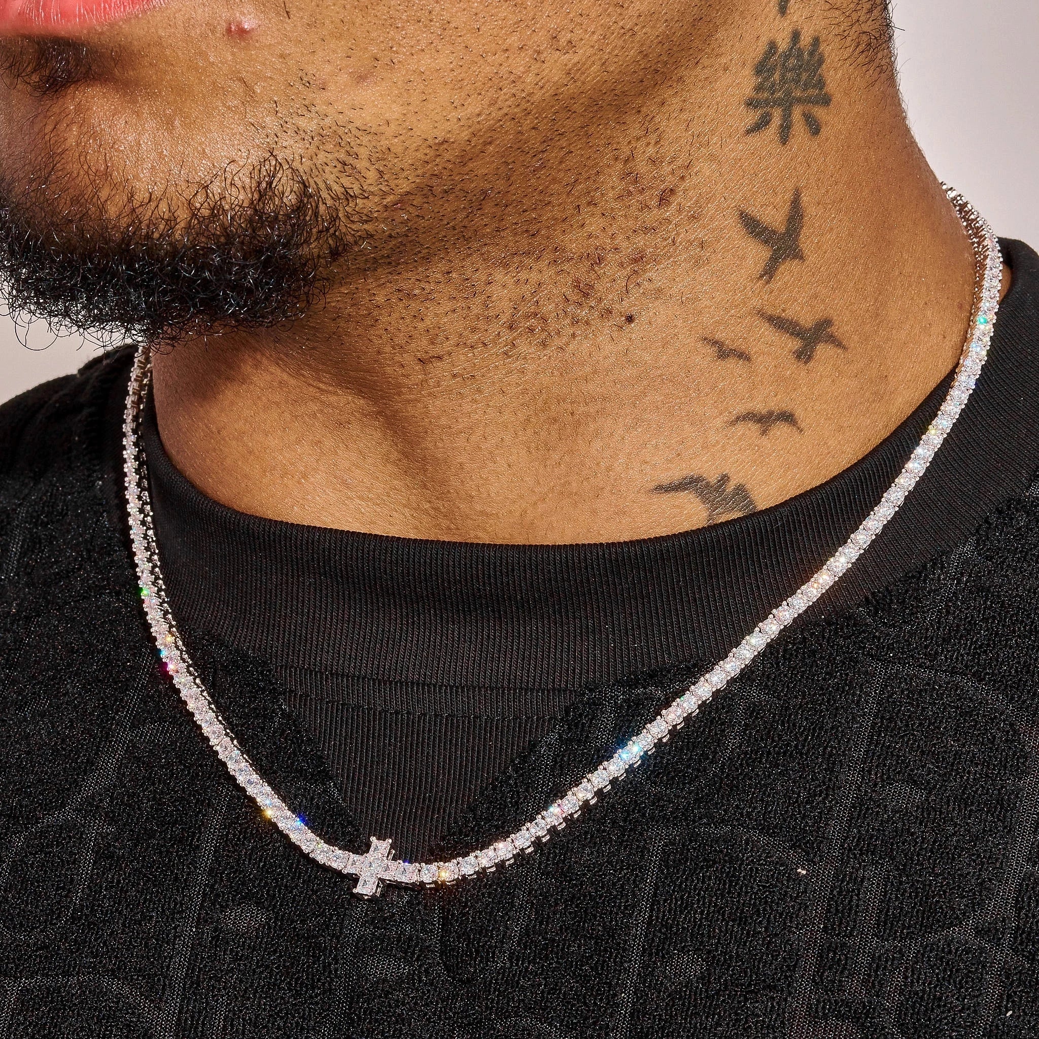 3MM Moissanite Tennis Cross Chain - 925 Silver - D Colour - VVS1