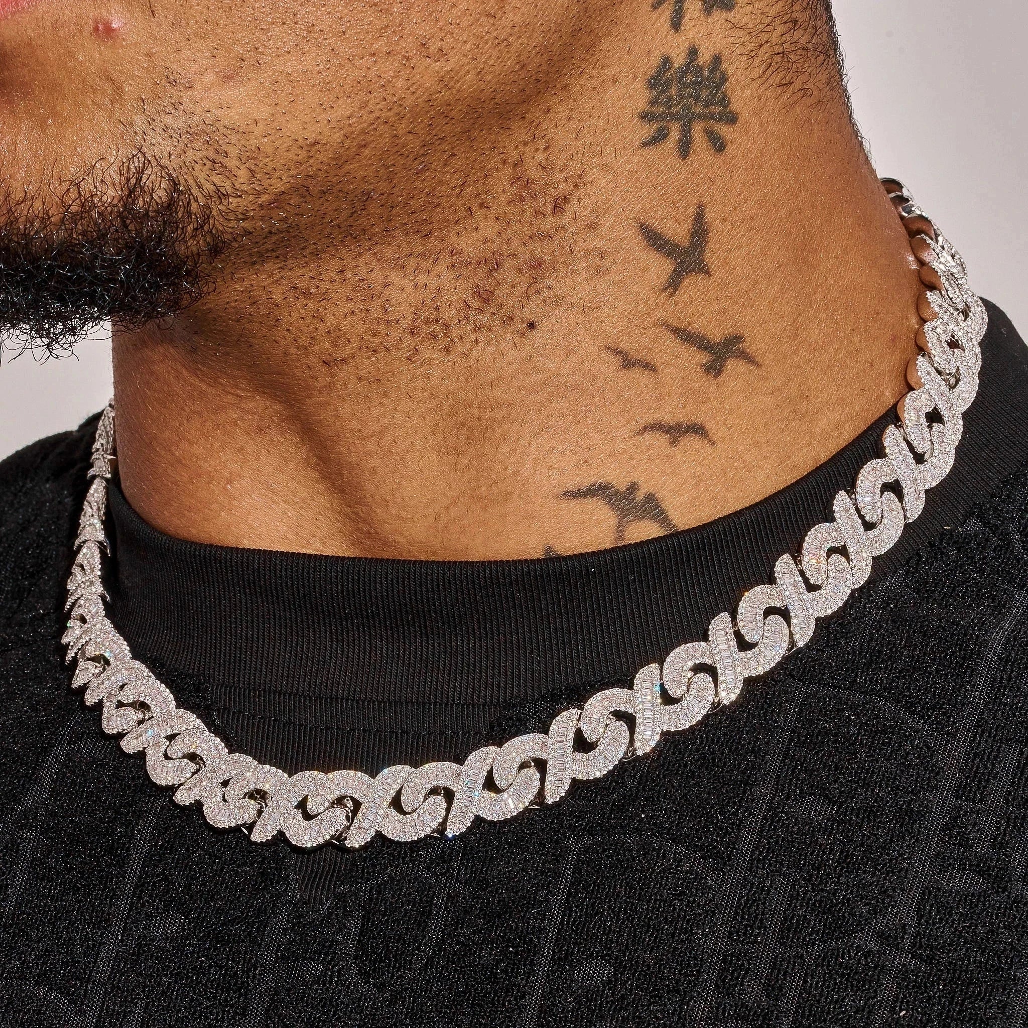 12MM Moissanite Iced Out Baguette Infinity Link Chain - 925 Silver - D Colour - VVS1
