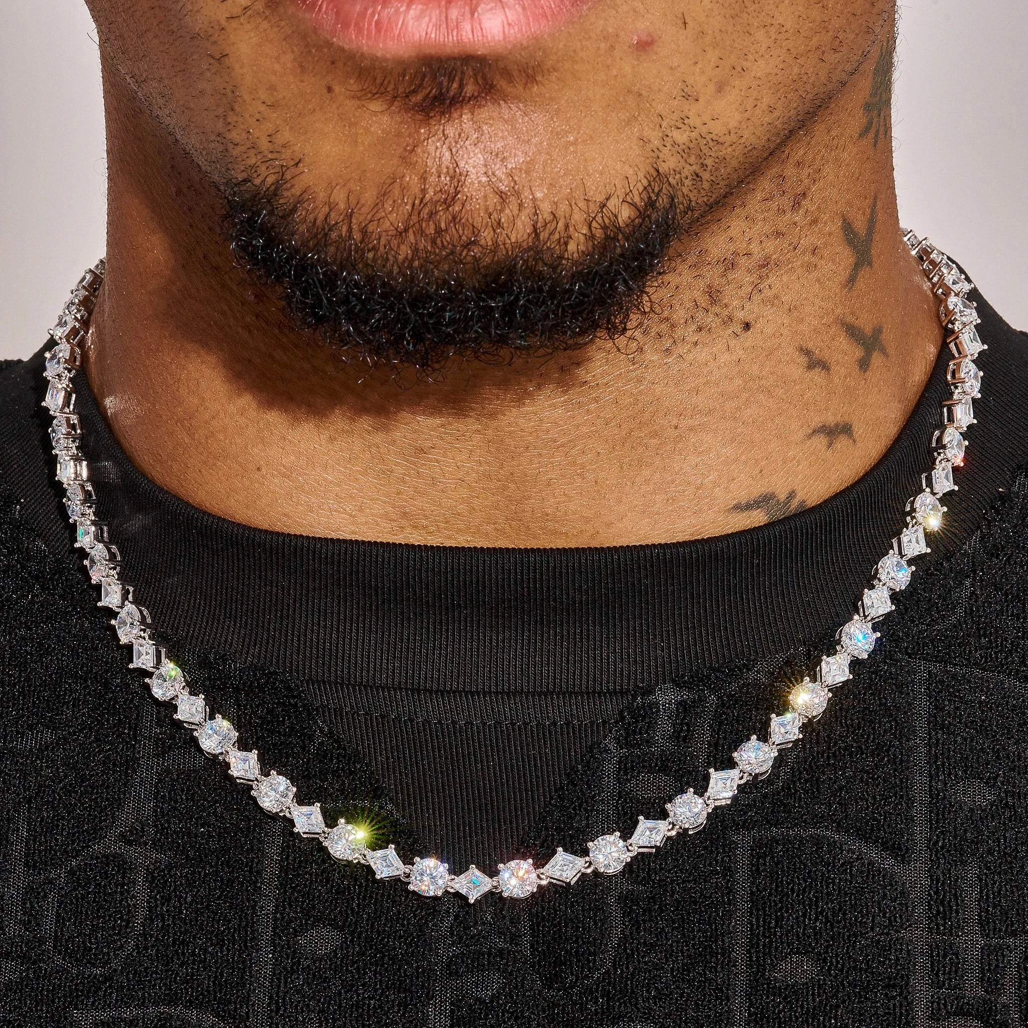 6MM Round and Diamond Cluster Tennis Chain - White Gold