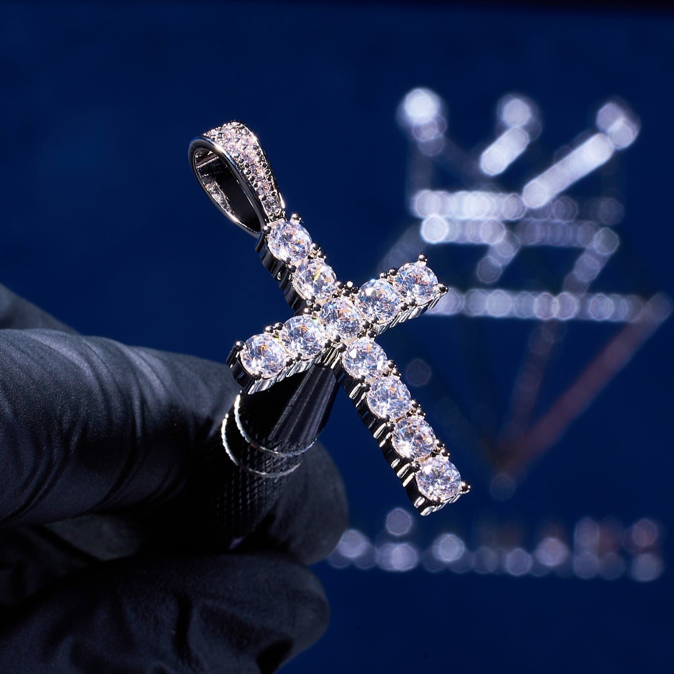 Iced Cross Pendant - White Gold