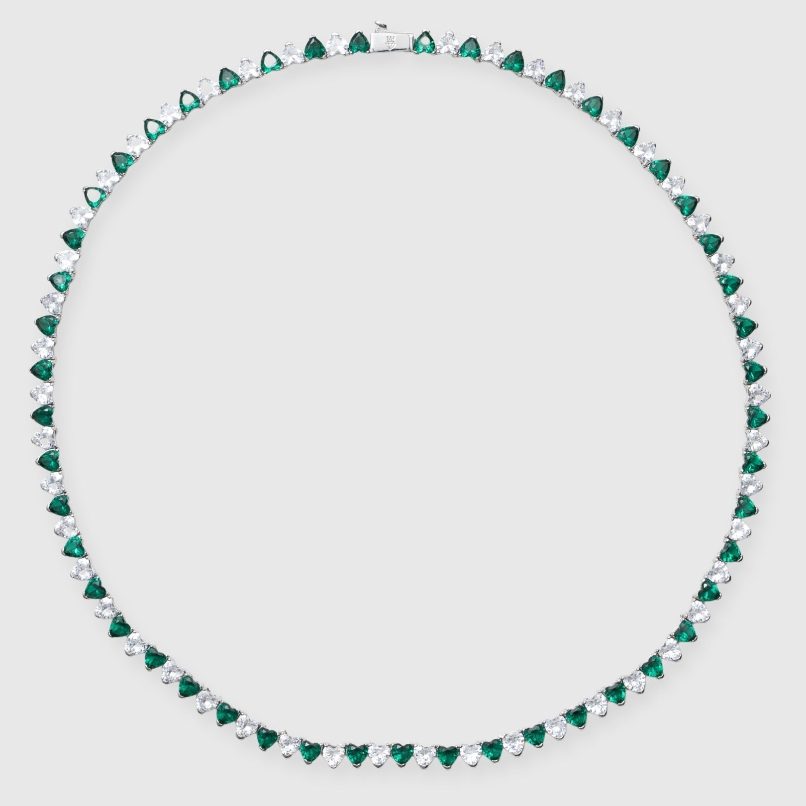 5mm Moissanite WHITE & GREEN HEART TENNIS CHAIN - 925 Silver - D Colour - VVS1