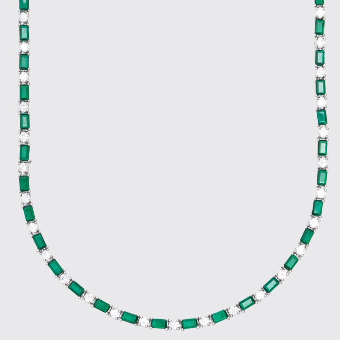 3mm Moissanite White & Green Tennis Chain - 925 Silver - D Colour - VVS1