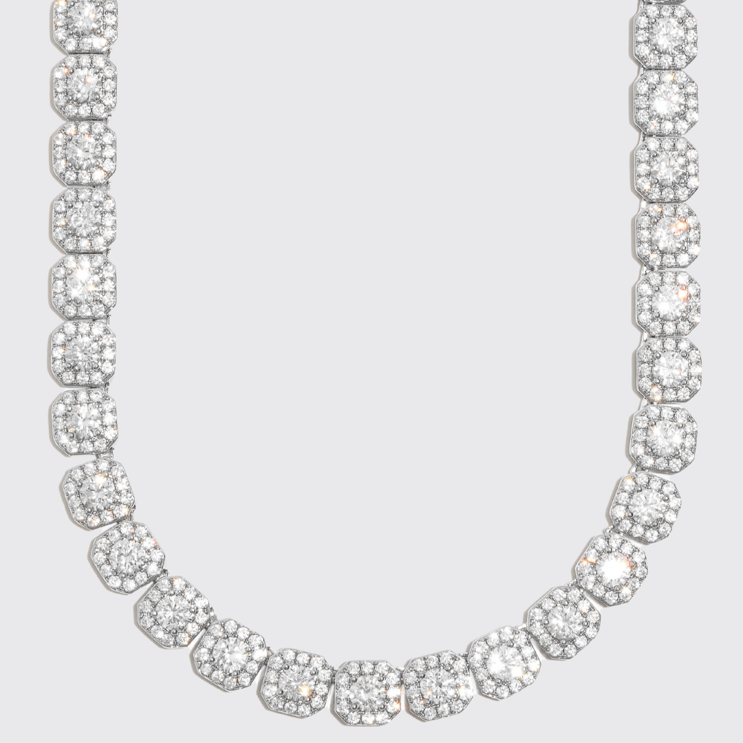 10mm Clustered Tennis Chain - White Gold