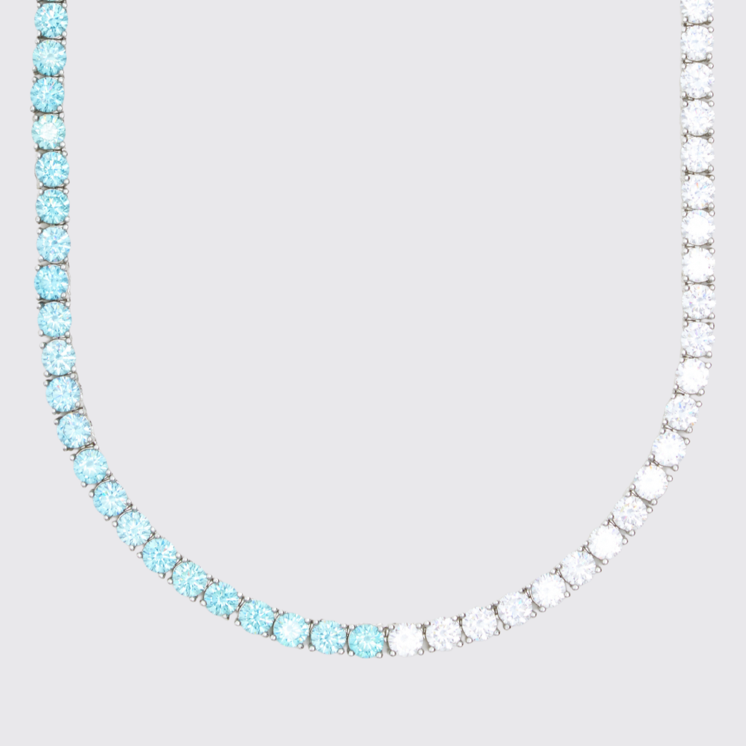 5mm PALE BLUE & WHITE TENNIS CHAIN - WHITE GOLD