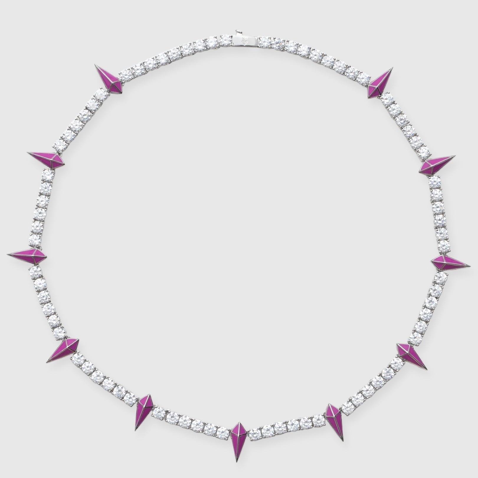 5mm Moissanite PINK PAVE SPIKE TENNIS CHAIN - 925 Silver - D Colour - VVS1