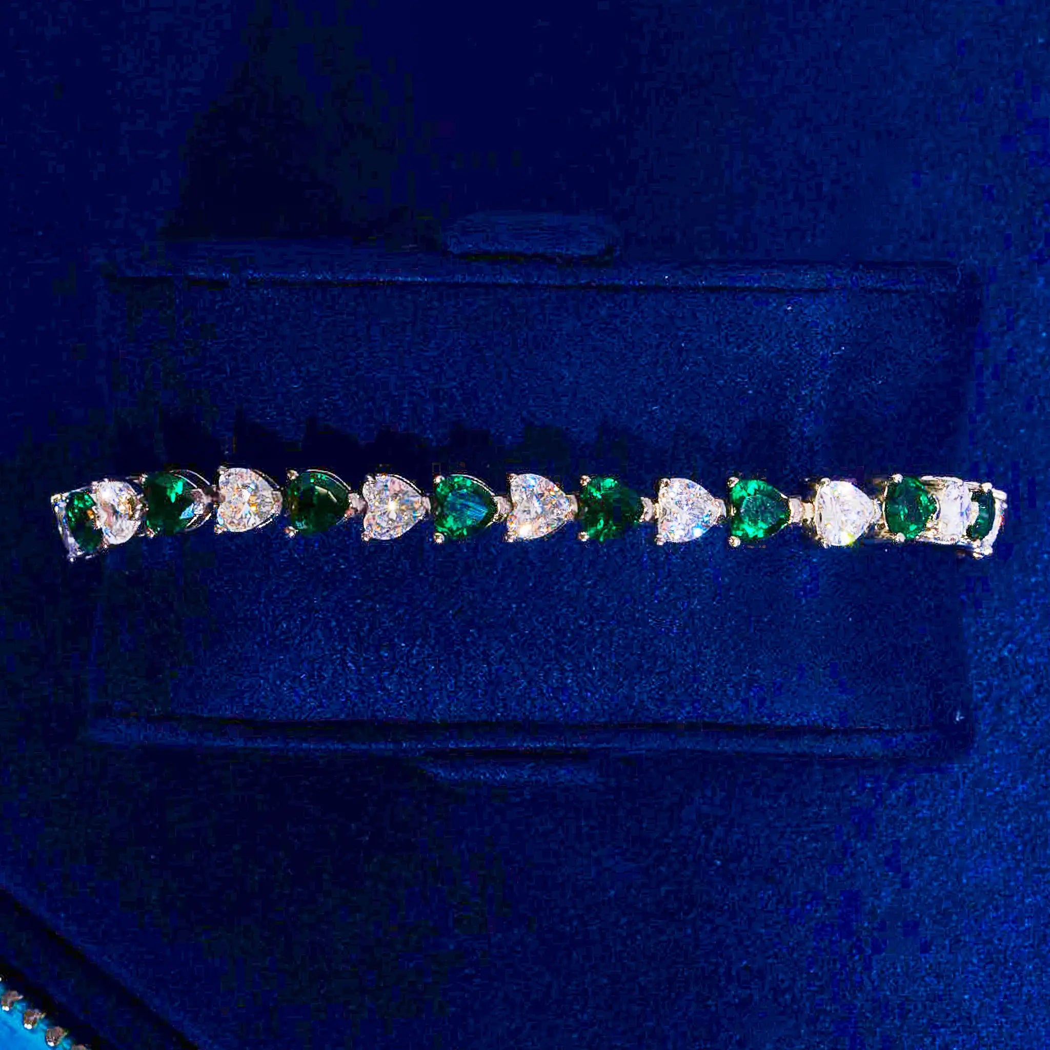 5mm WHITE & GREEN HEART TENNIS LINK BRACELET - WHITE GOLD