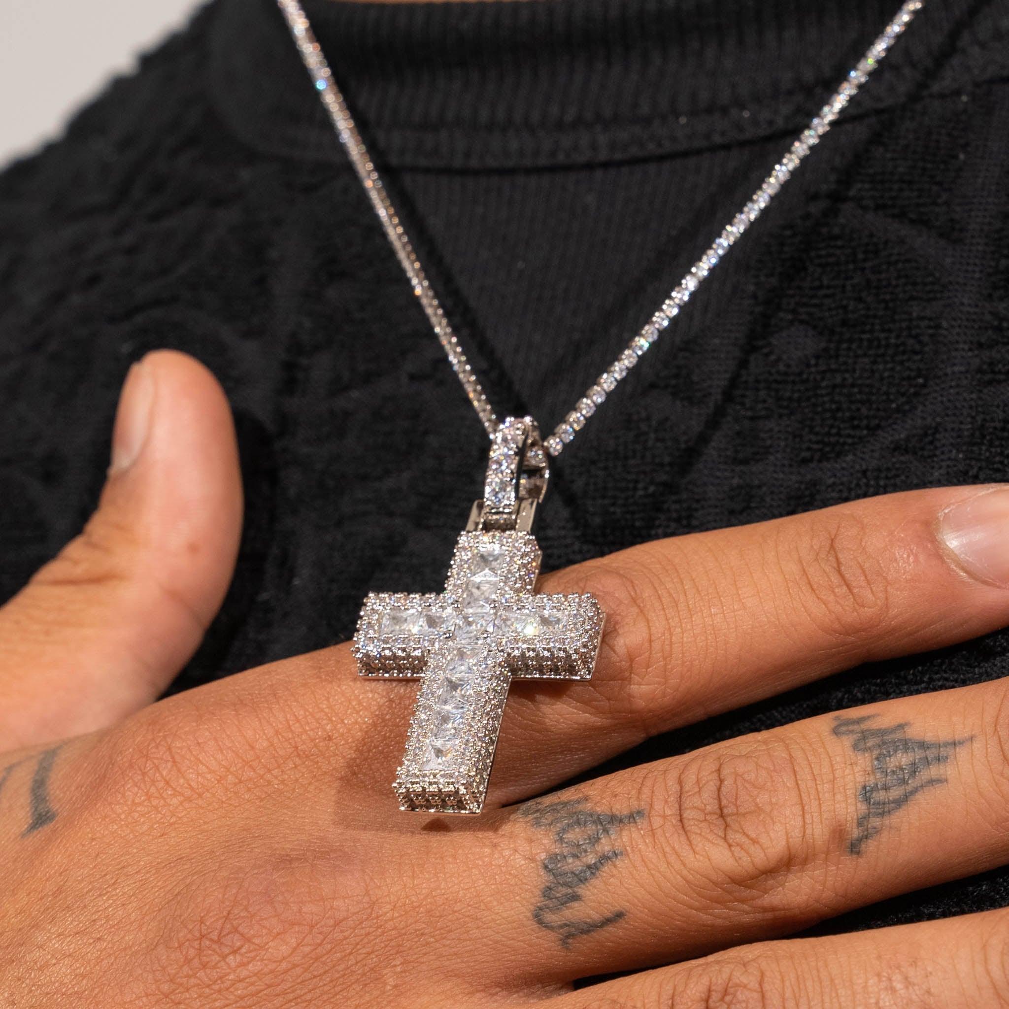 Baguette Moissanite Cross Pendant - 925 Silver - D Colour - VVS1