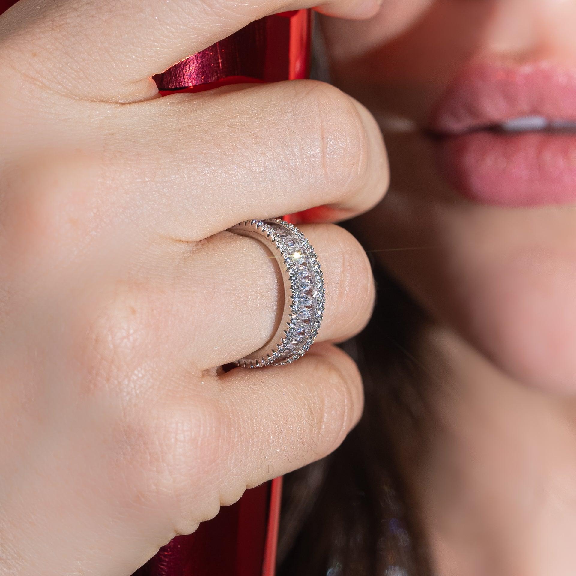 Baguette Prong Band Ring - White Gold