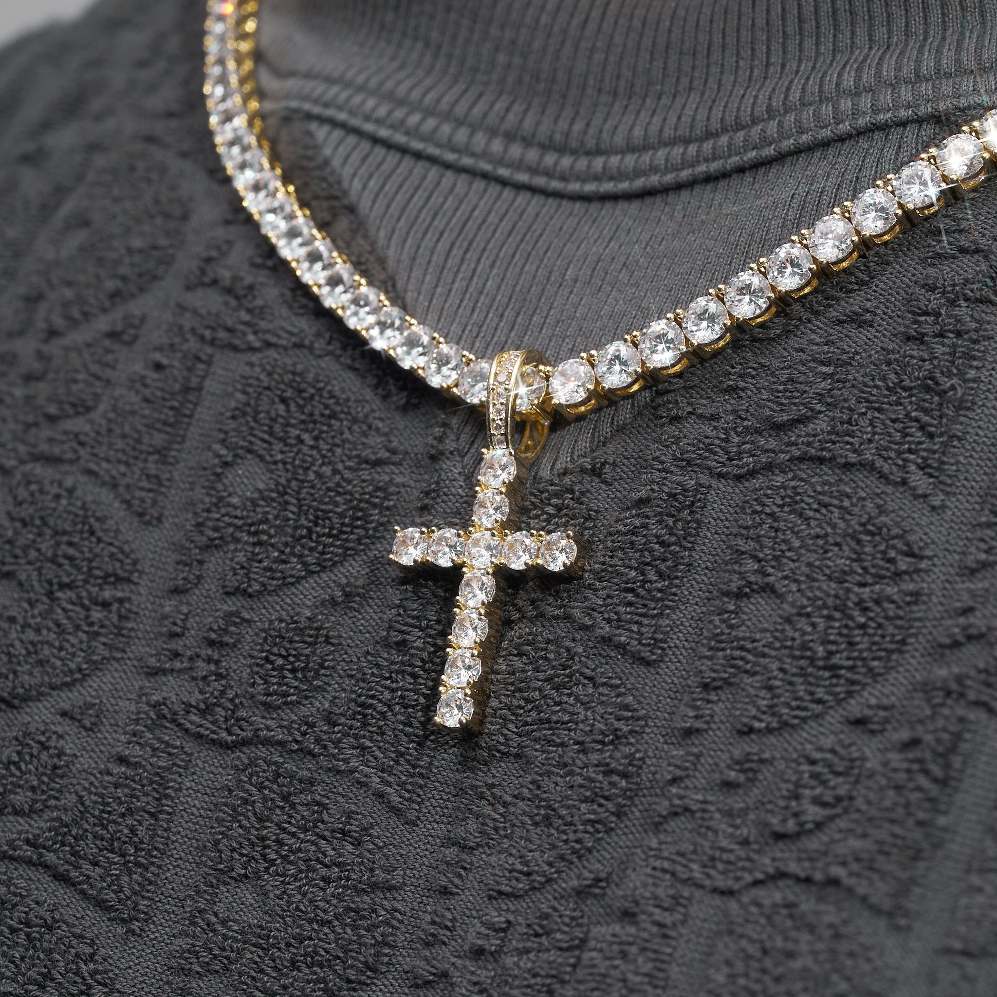 Iced Cross Pendant - Gold