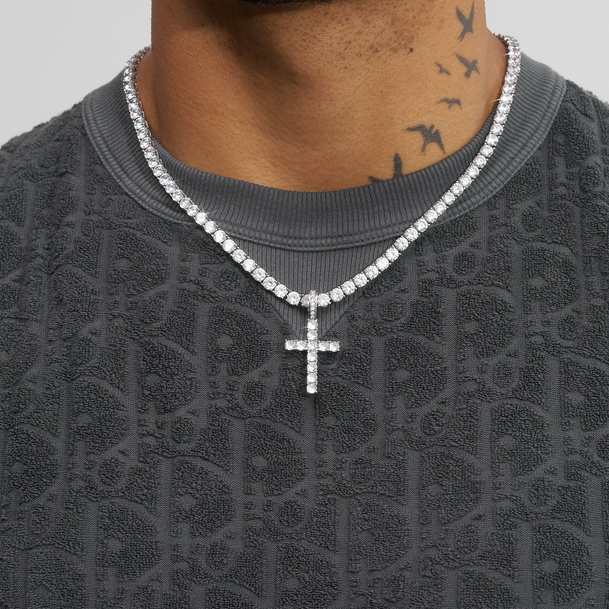 Iced Cross Pendant - White Gold