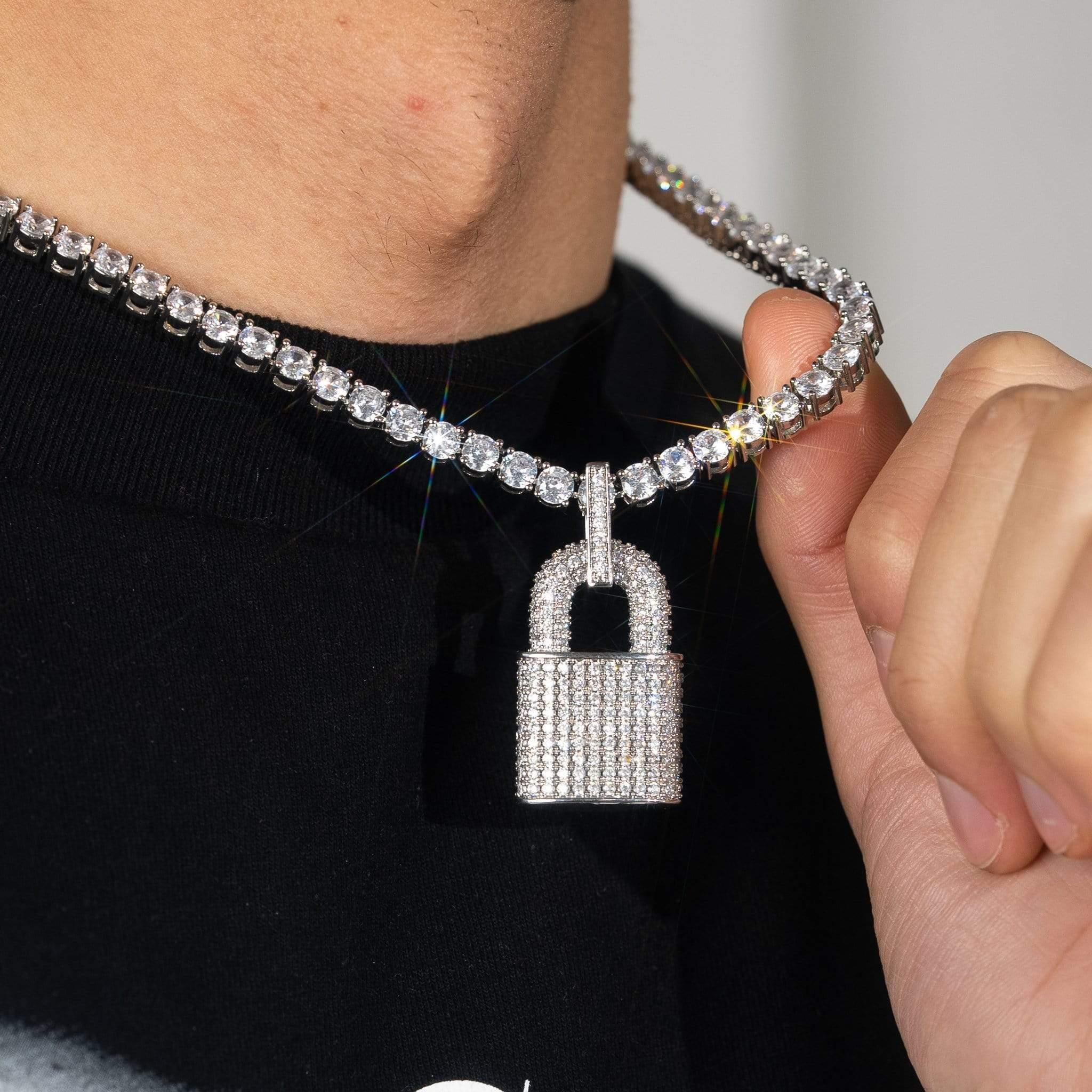 Diamond Lock Pendant - White Gold
