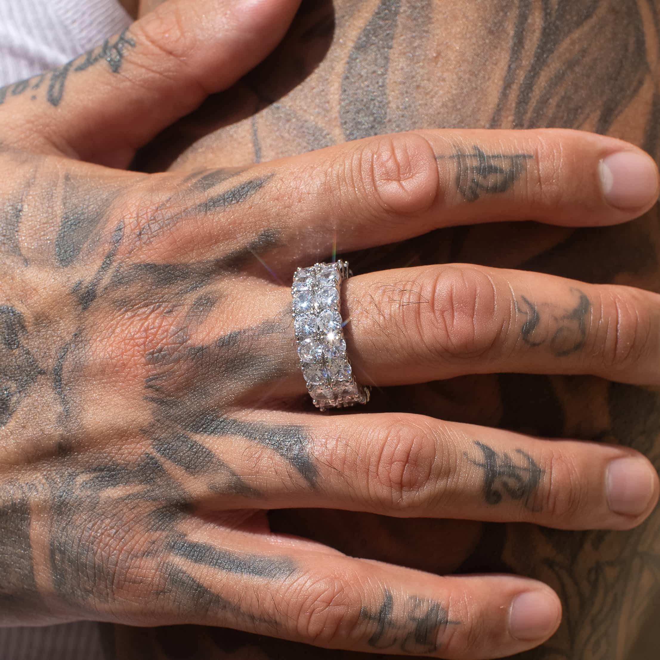 Double Row Diamond Ring - White Gold