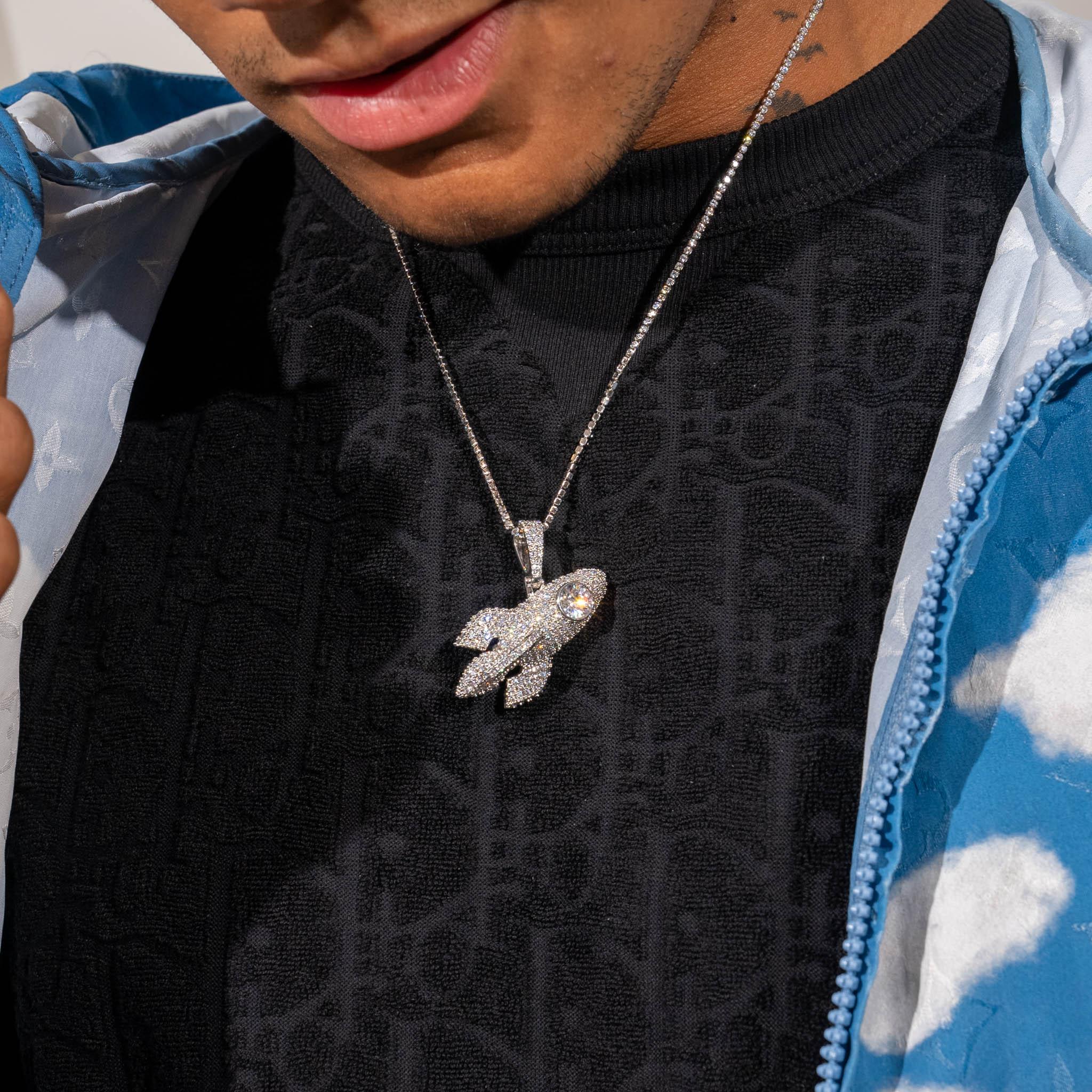Iced Rocket Pendant - White Gold