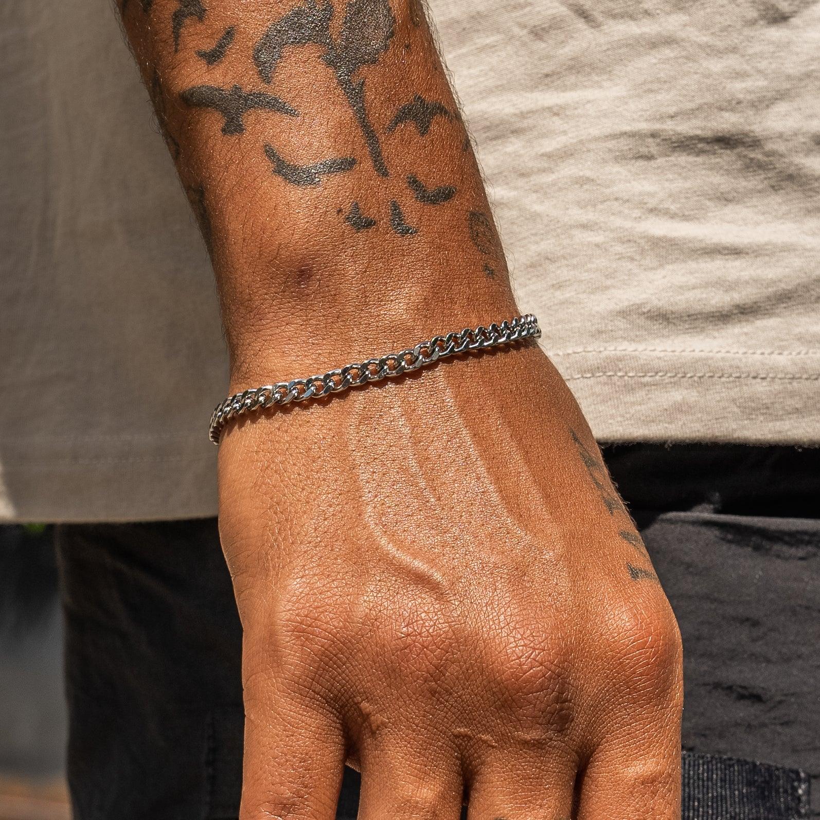 Micro Cuban Bracelet in White Gold on wrist, 18K plated, durable for daily wear.