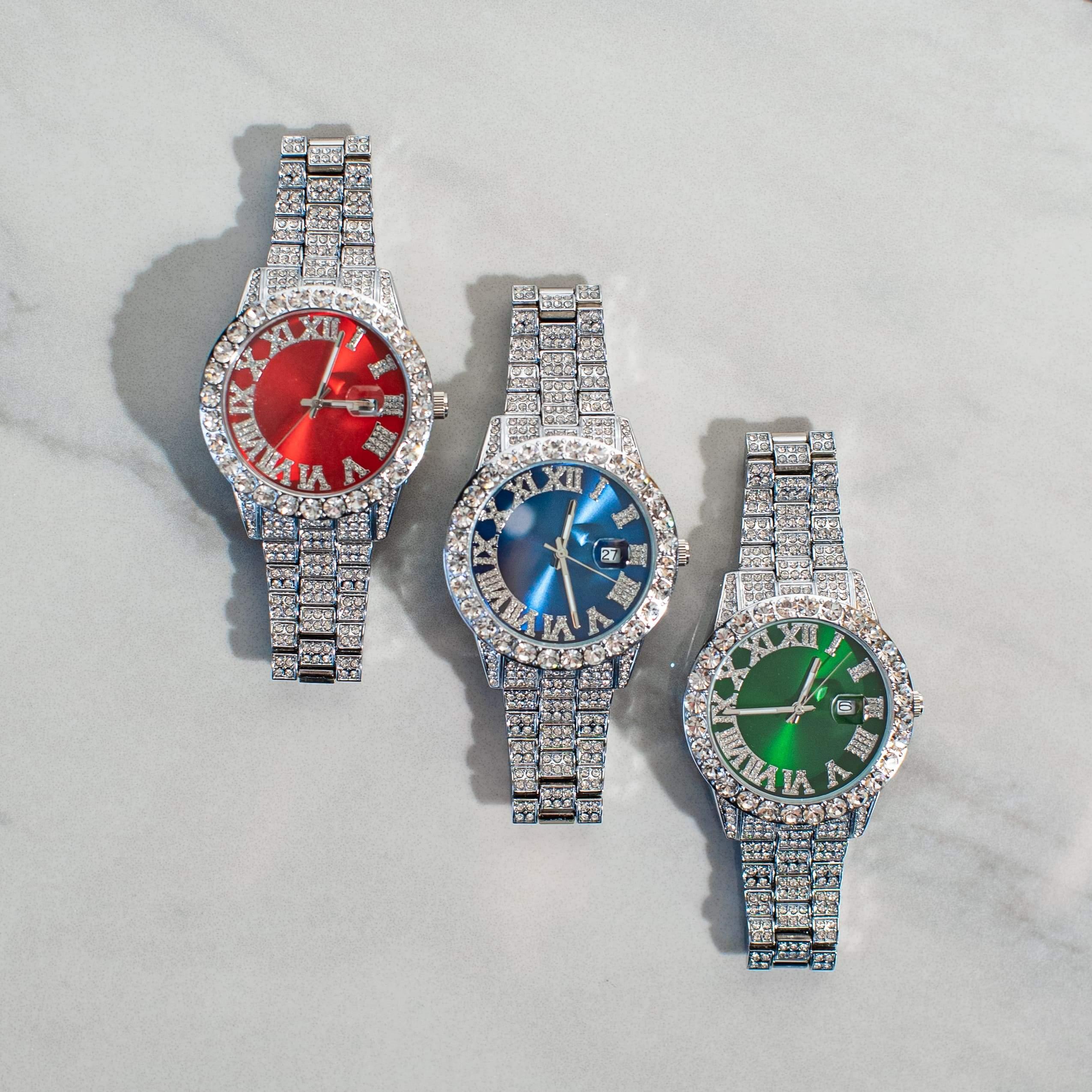 Ruby Numeral Dial Diamond Simulant Watch - Silver