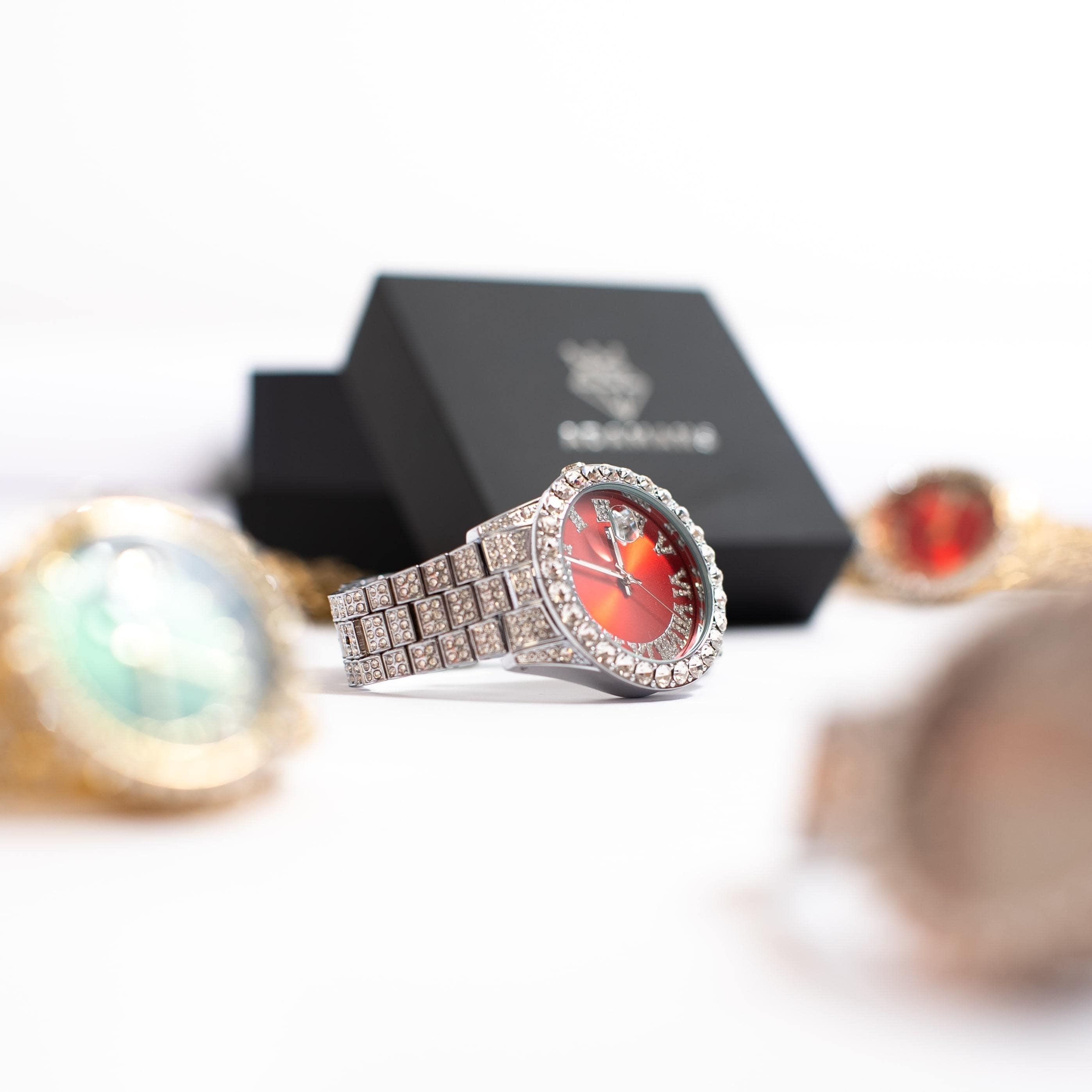 Ruby Numeral Dial Diamond Simulant Watch - Silver