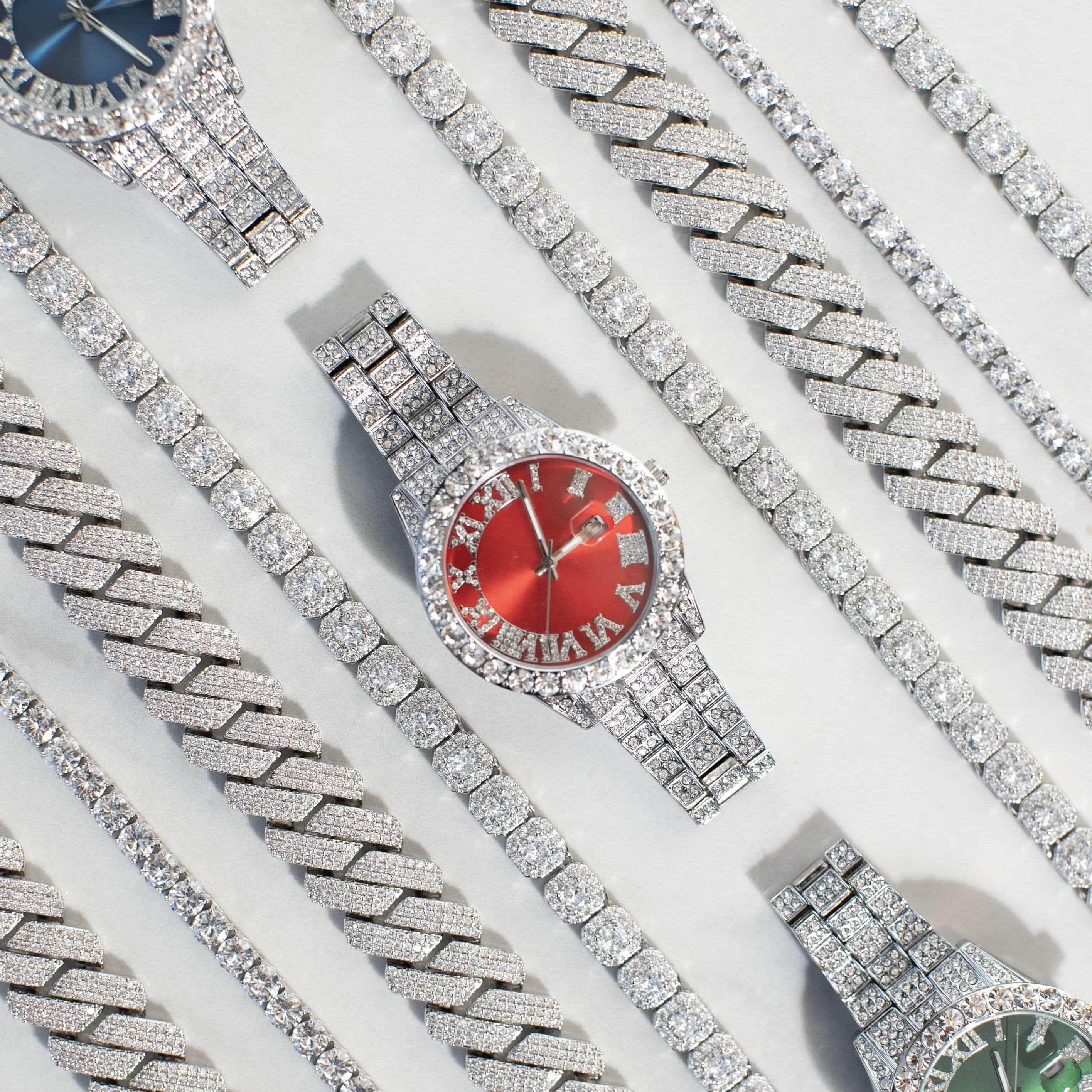 Ruby Numeral Dial Diamond Simulant Watch - Silver