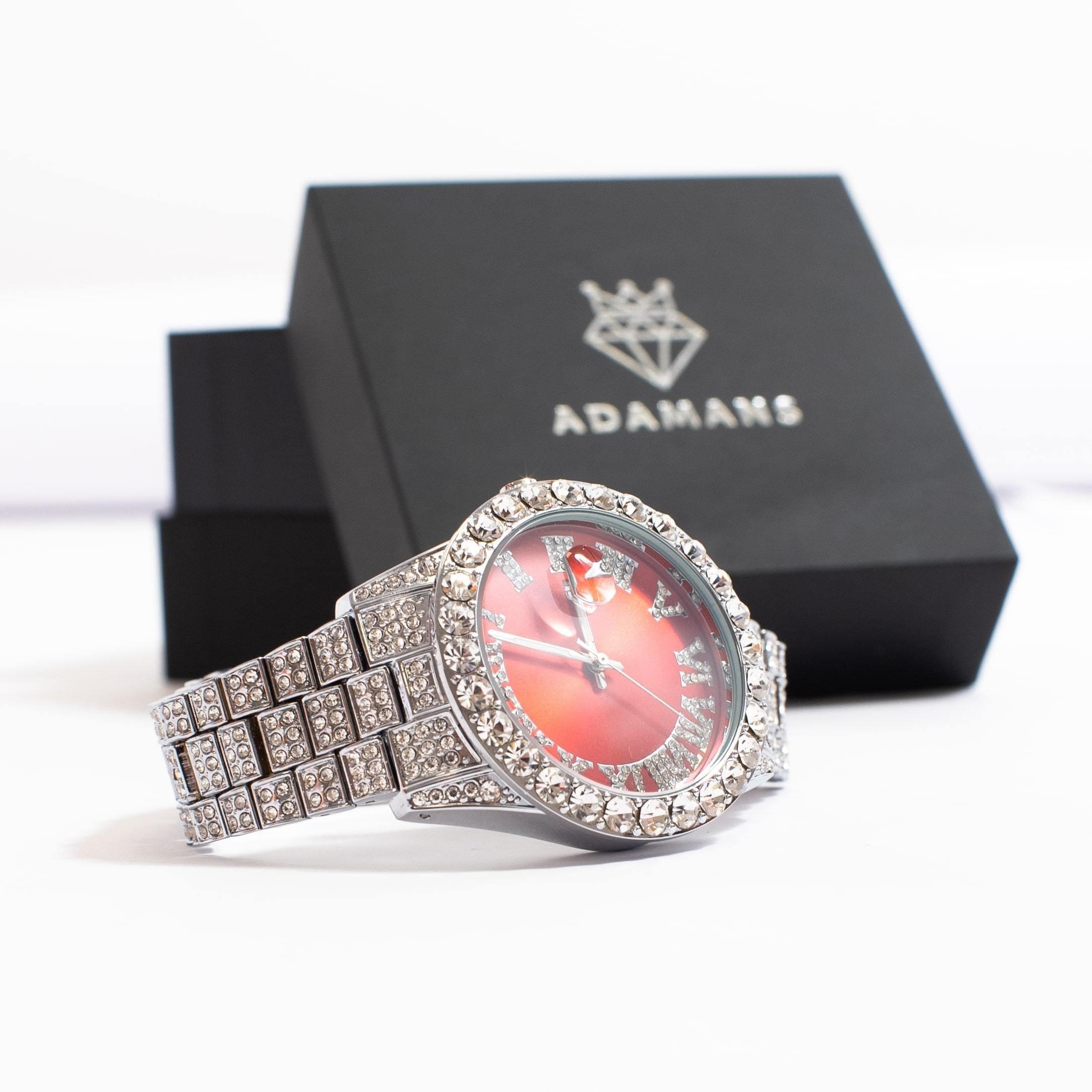 Ruby Numeral Dial Diamond Simulant Watch - Silver