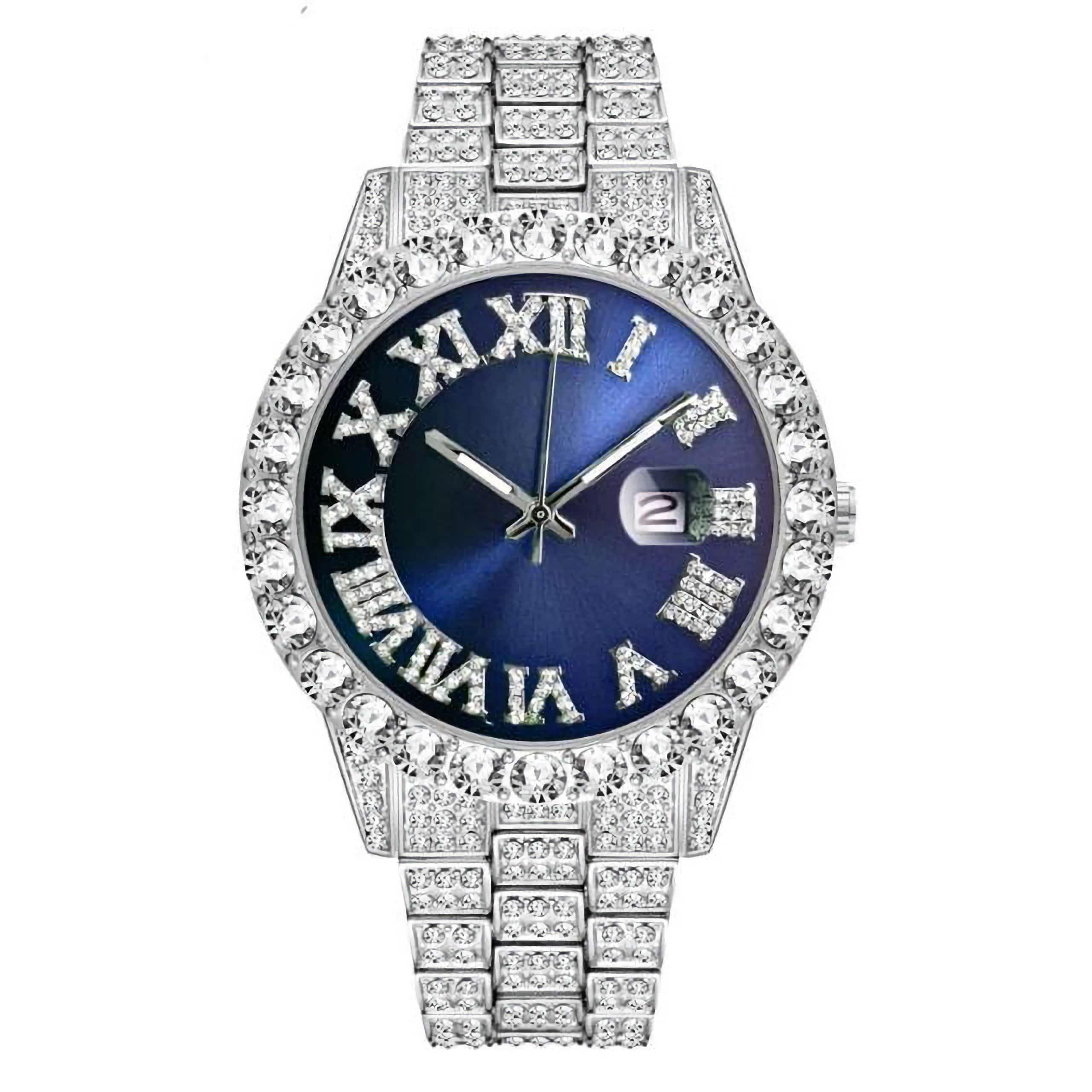 Sapphire Numeral Dial Diamond Simulant Watch - Silver