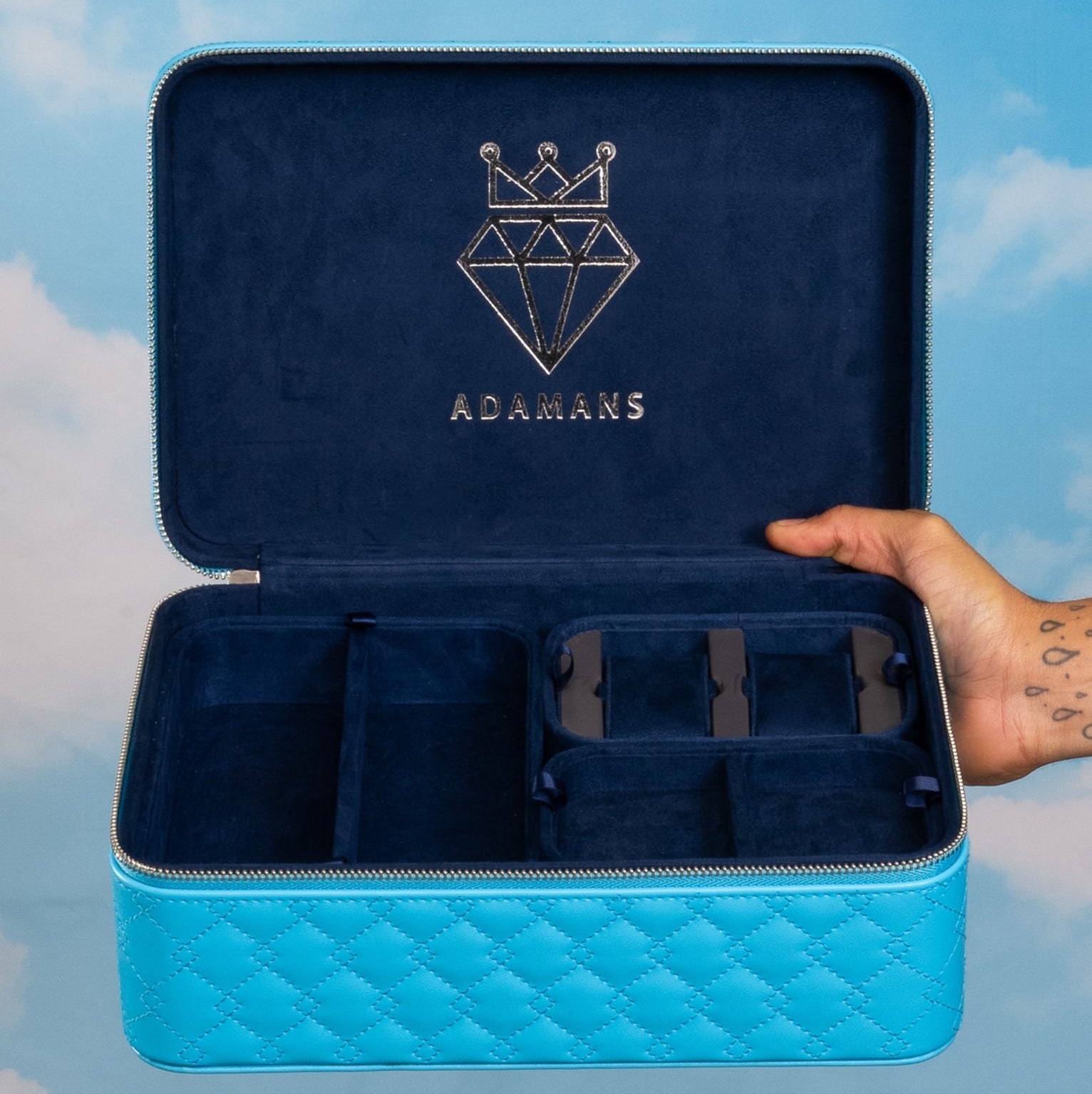 Leather Travel Jewelry Case - Light Blue & Midnight Blue