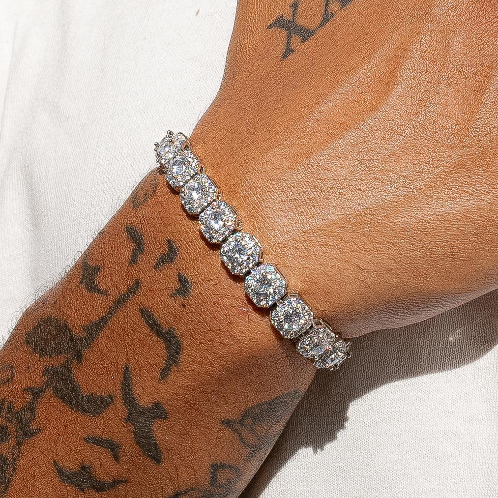 10mm Clustered Tennis Bracelet in White Gold with hand-set stones.