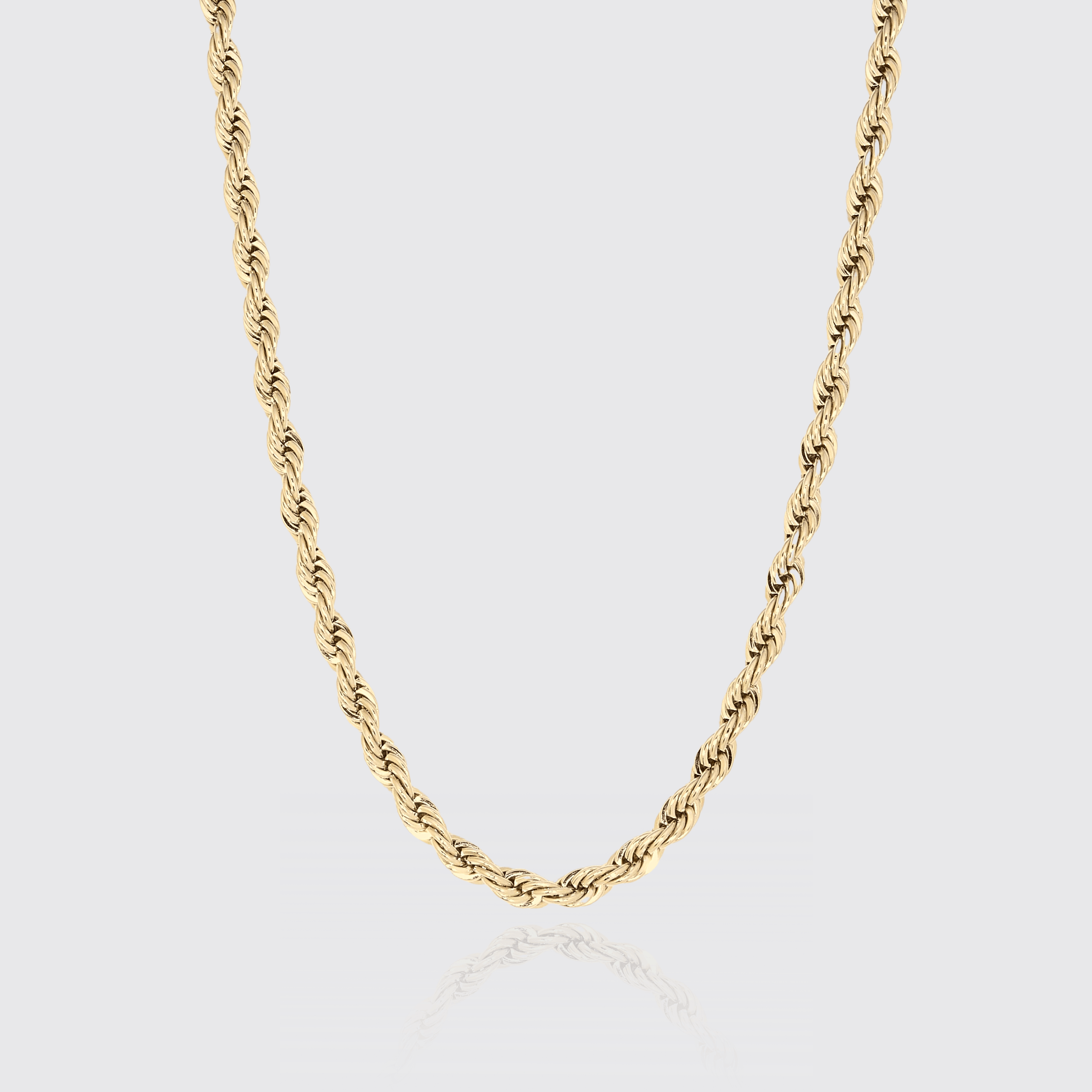 8mm gold rope chain necklace with lifetime warranty.