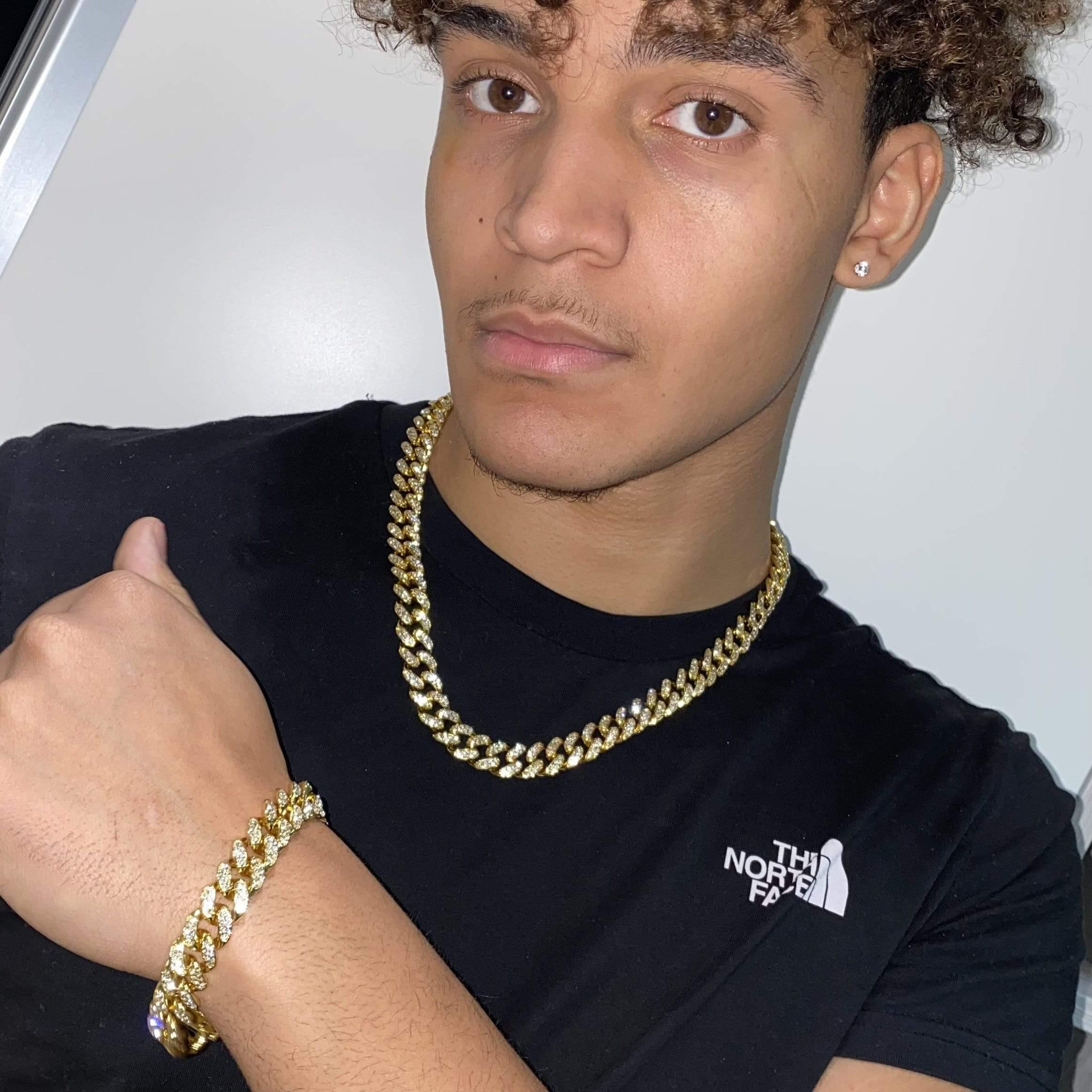 12.5mm Cuban Chain + Bracelet - Gold