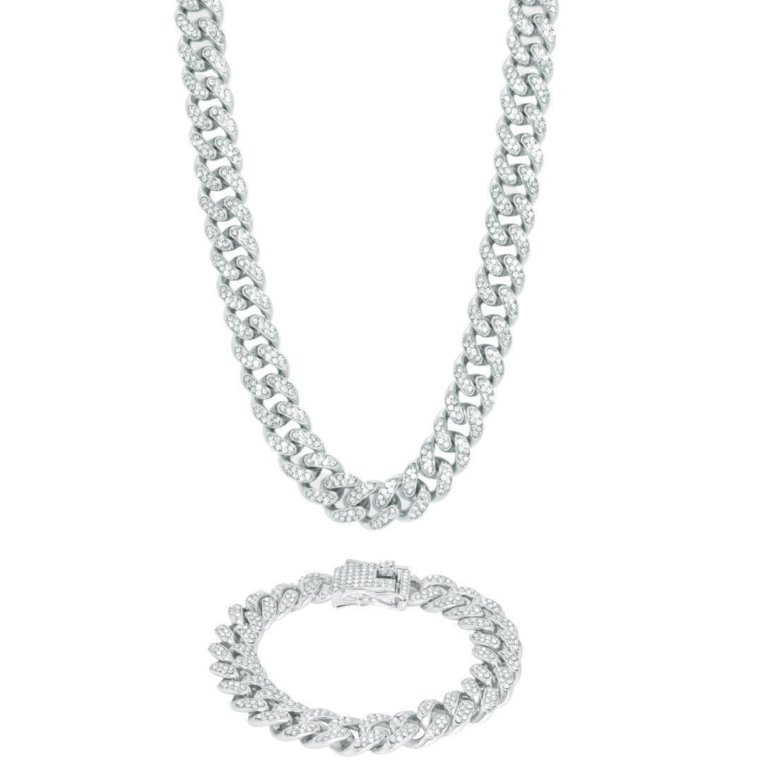 12.5mm Cuban Chain + Bracelet - White Gold